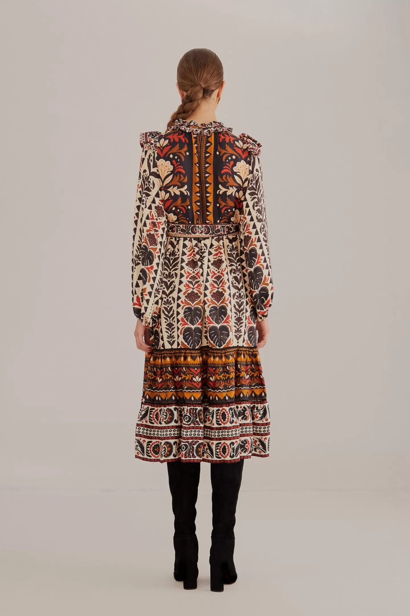 FARM Rio  MULTICOLOR TAPESTRY GARDEN HIGH NECK MIDI DRESS