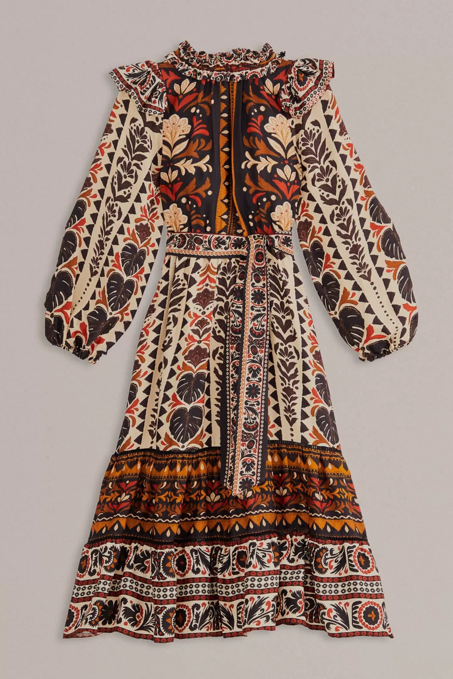 FARM Rio  MULTICOLOR TAPESTRY GARDEN HIGH NECK MIDI DRESS