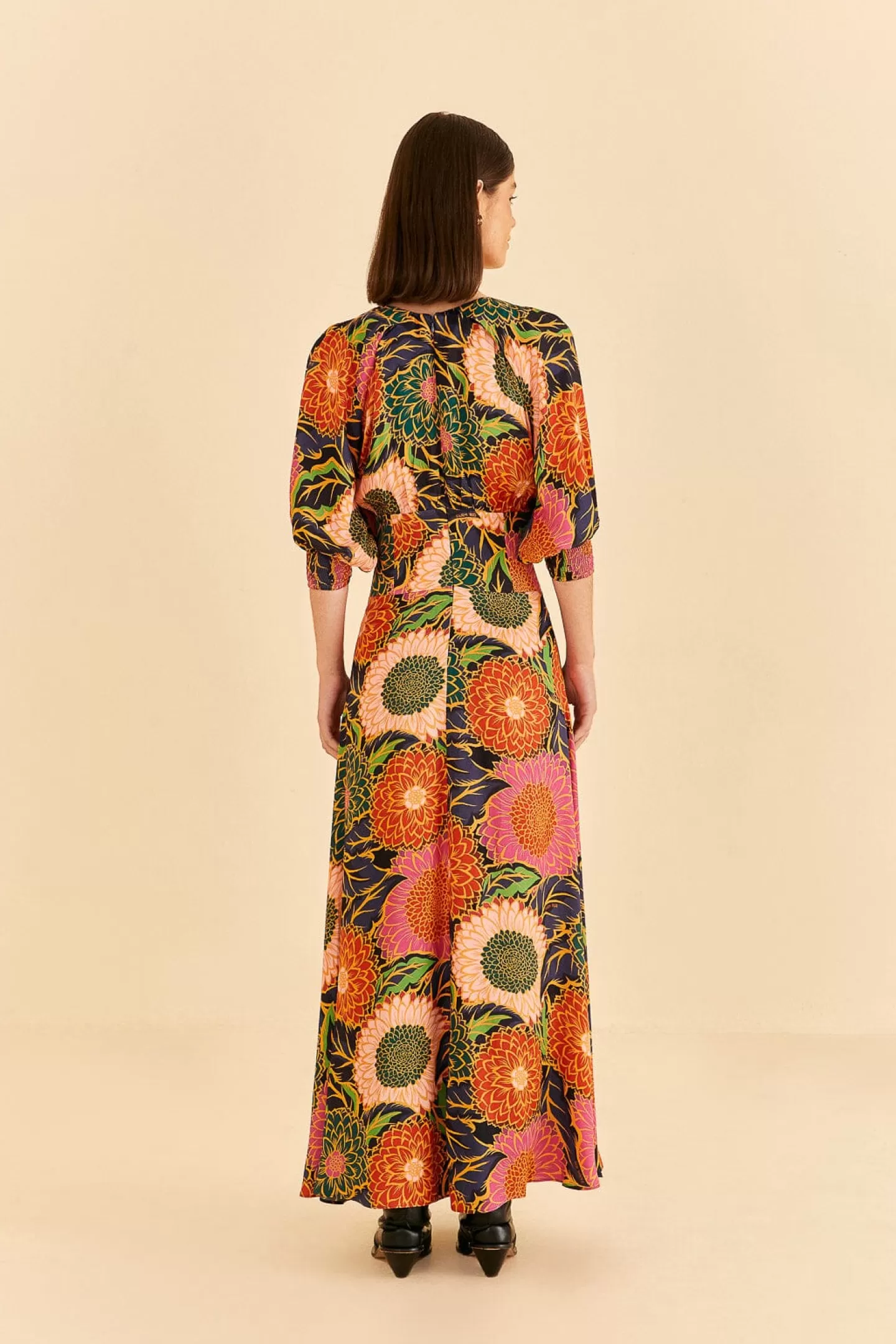 FARM Rio  MULTICOLOR VINTAGE GARDEN PUFF SLEEVE MAXI DRESS