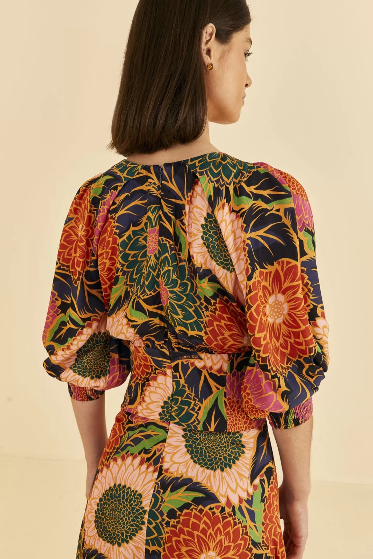 FARM Rio  MULTICOLOR VINTAGE GARDEN PUFF SLEEVE MAXI DRESS