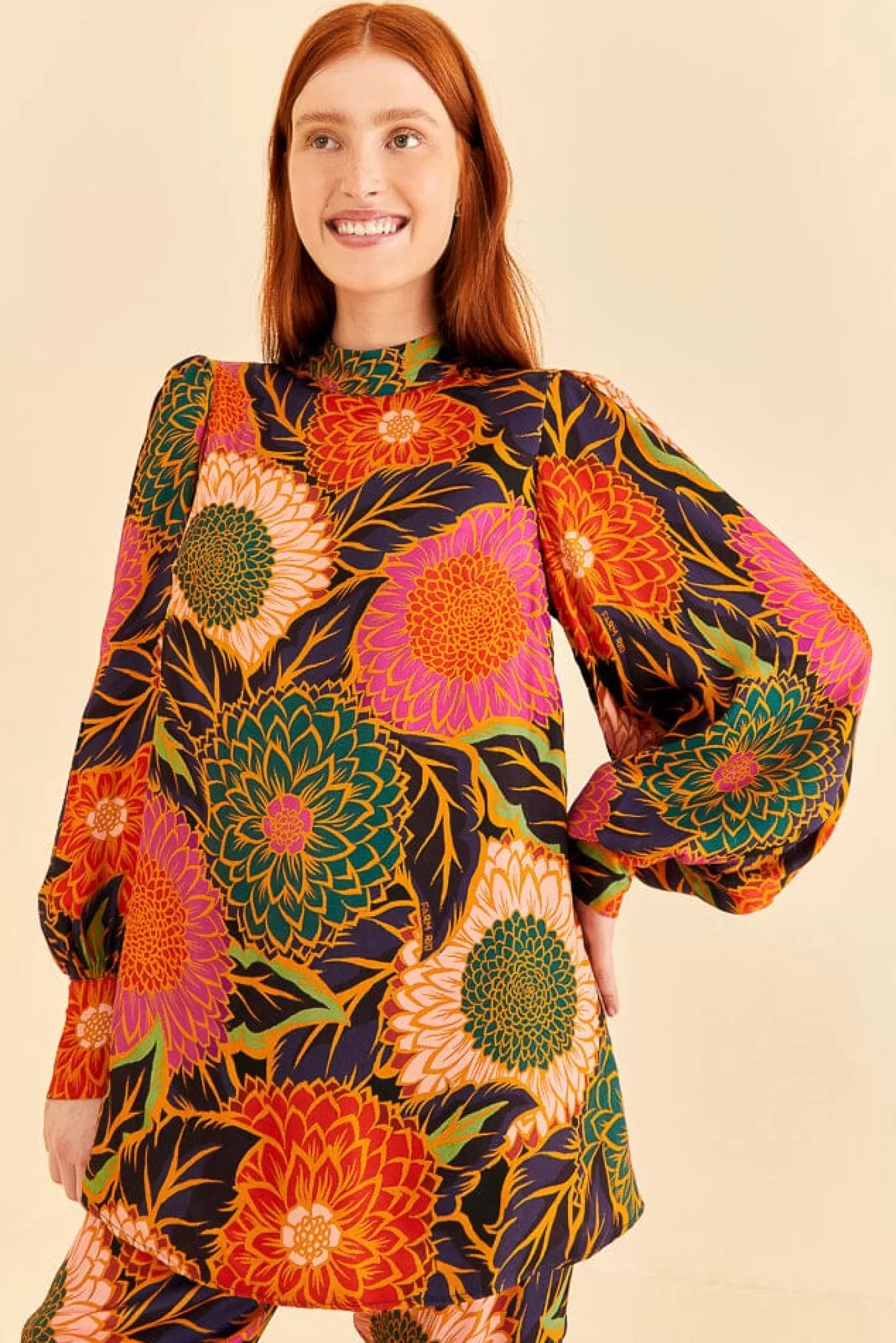 FARM Rio  MULTICOLOR VINTAGE GARDEN SATIN BLOUSE