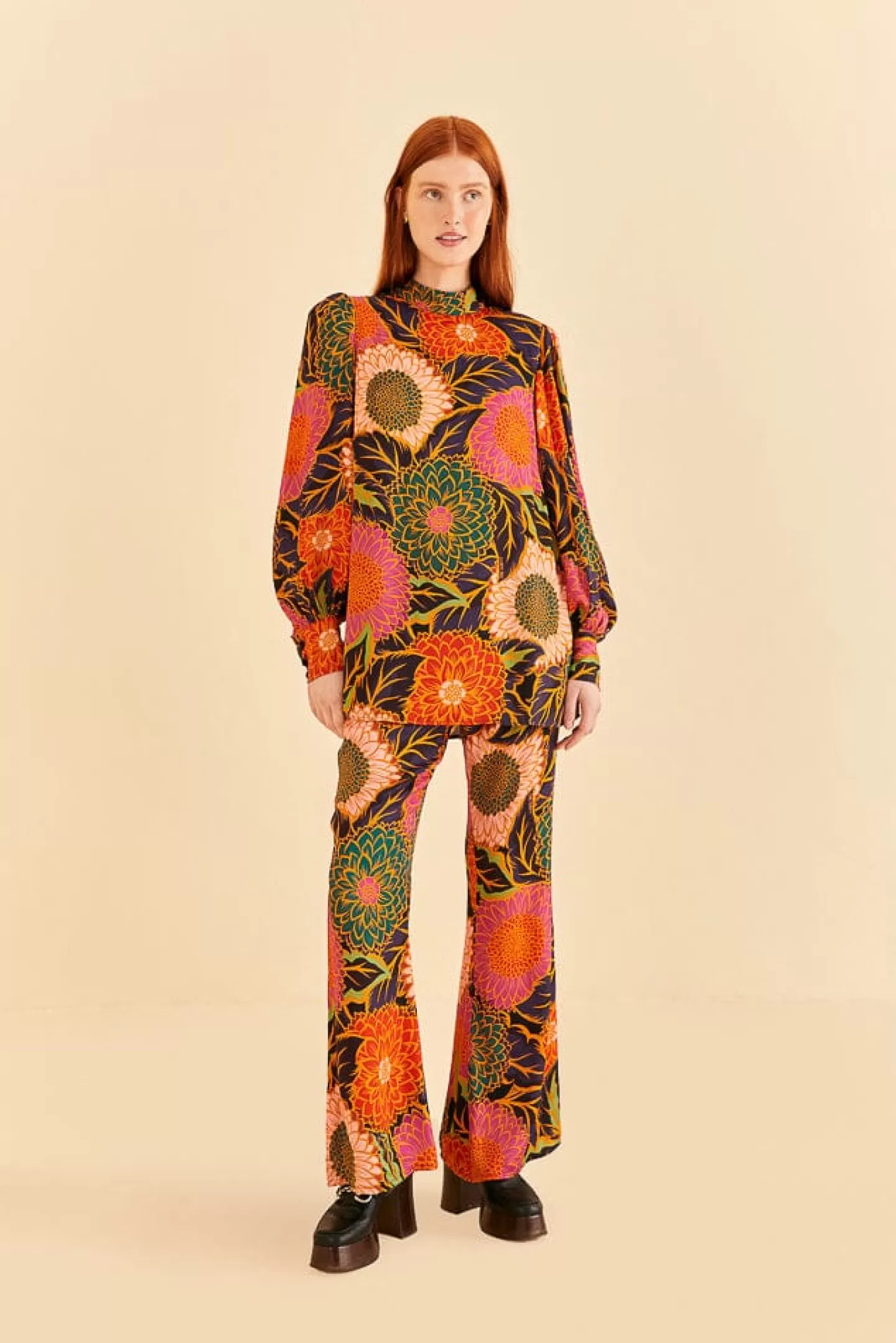 FARM Rio  MULTICOLOR VINTAGE GARDEN SATIN BLOUSE