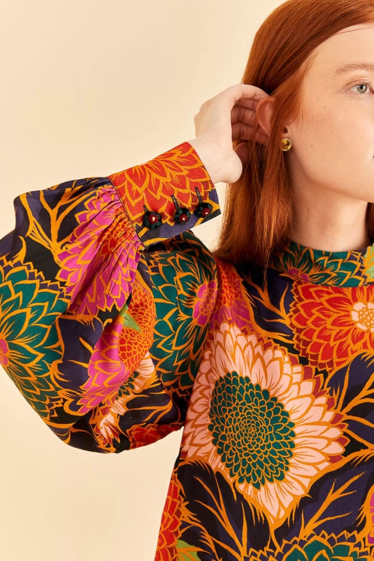FARM Rio  MULTICOLOR VINTAGE GARDEN SATIN BLOUSE