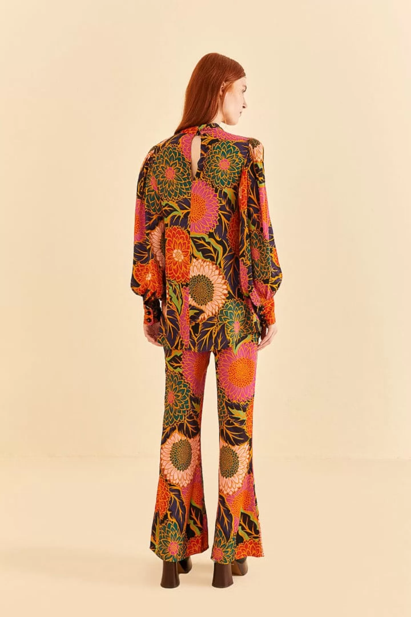 FARM Rio  MULTICOLOR VINTAGE GARDEN SATIN BLOUSE