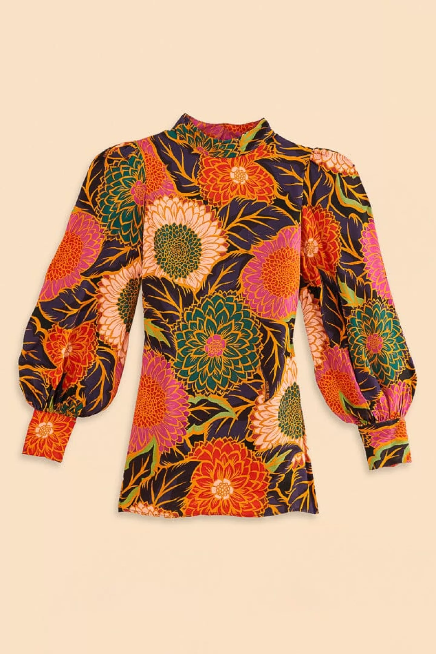 FARM Rio  MULTICOLOR VINTAGE GARDEN SATIN BLOUSE