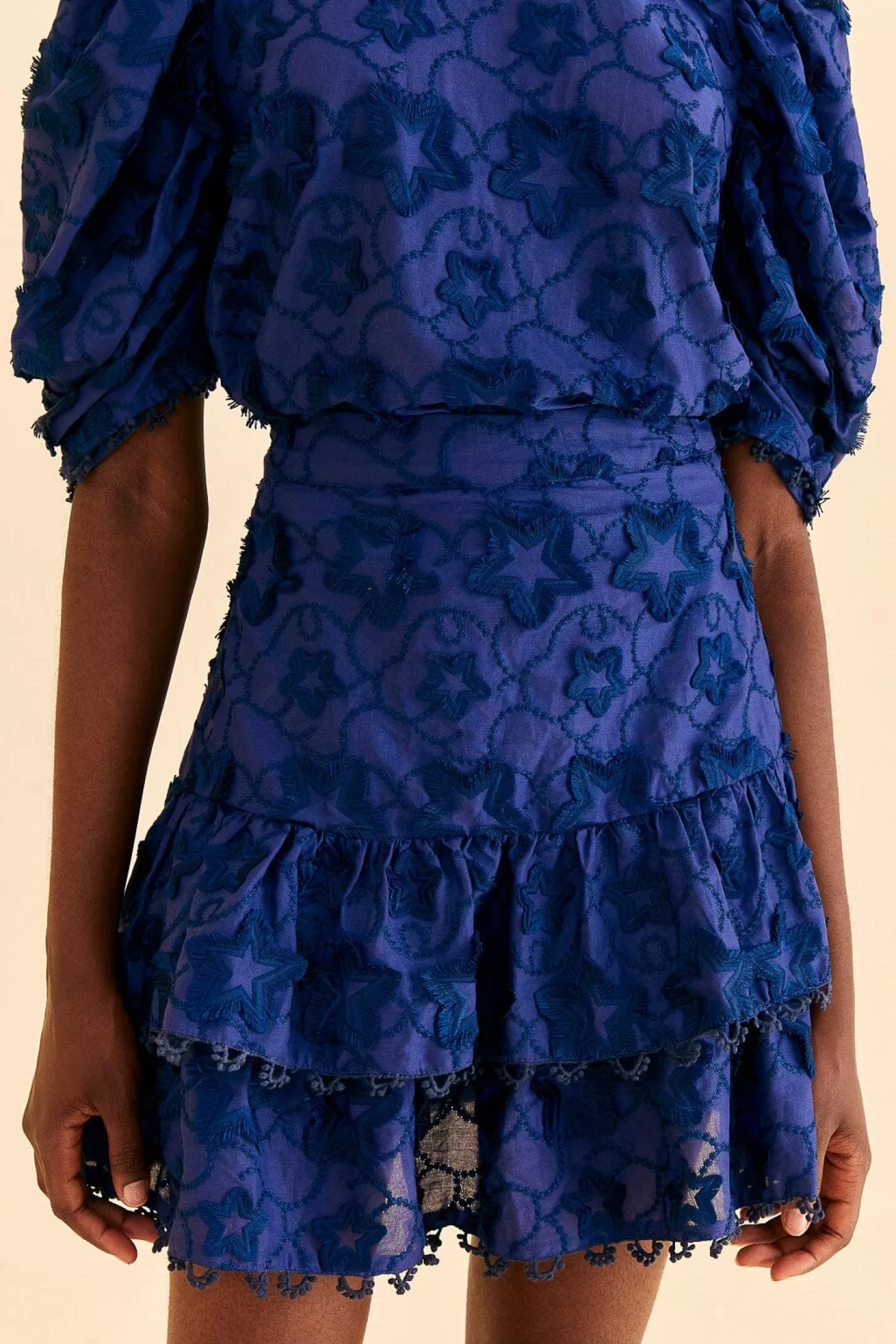 FARM Rio  NAVY BLUE 3D STAR TEXTURE MINI SKIRT
