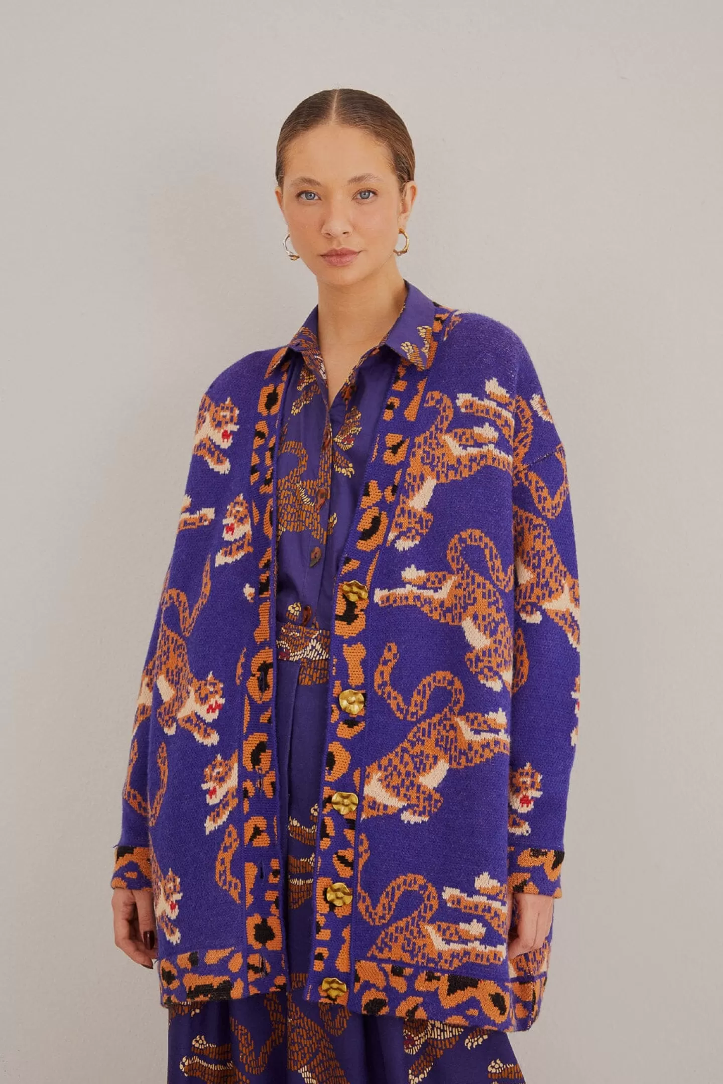 FARM Rio  NAVY BLUE LEOPARDS KNIT CARDIGAN