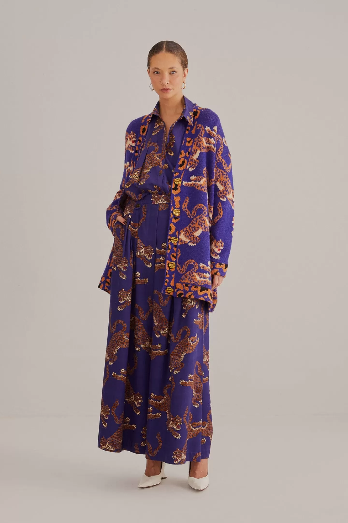 FARM Rio  NAVY BLUE LEOPARDS KNIT CARDIGAN