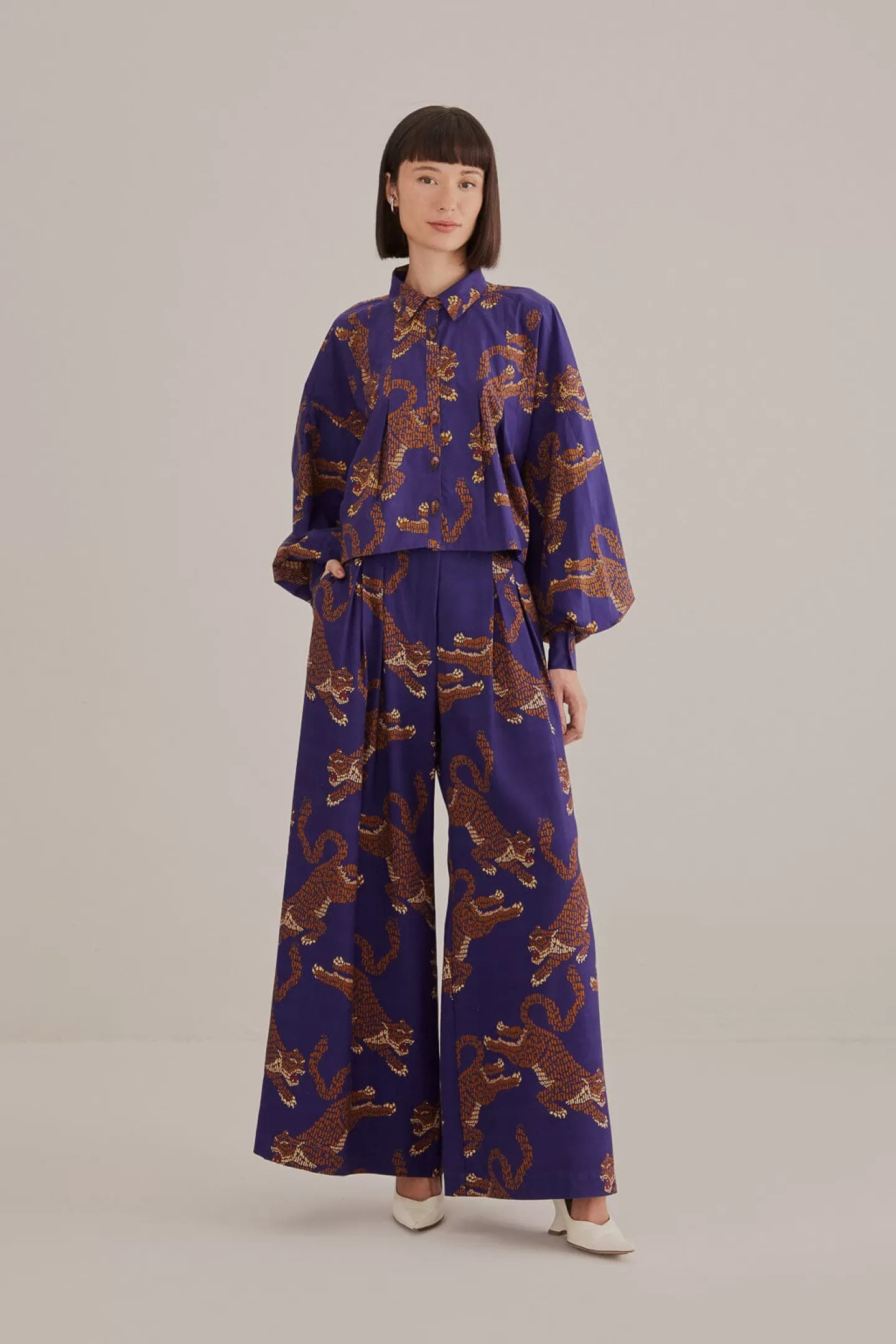 FARM Rio  NAVY BLUE LEOPARDS TAILORED PANTS