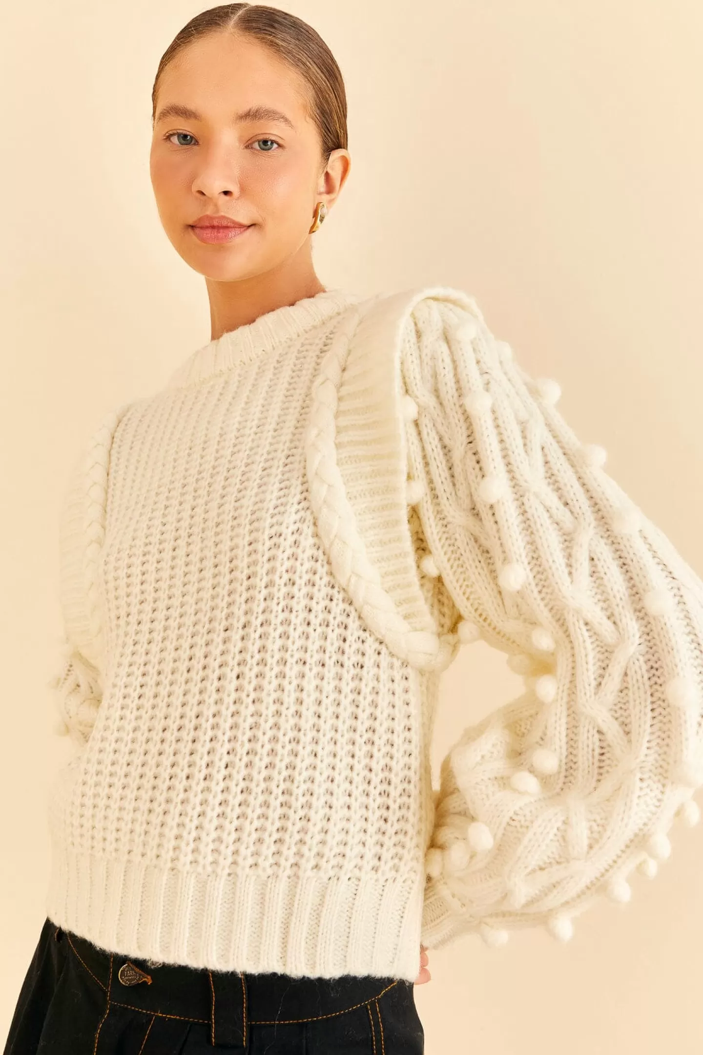 FARM Rio  OFF-WHITE BRAIDED SWEATER