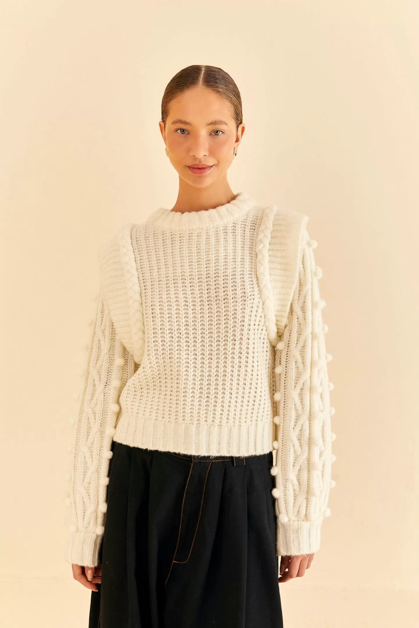 FARM Rio  OFF-WHITE BRAIDED SWEATER