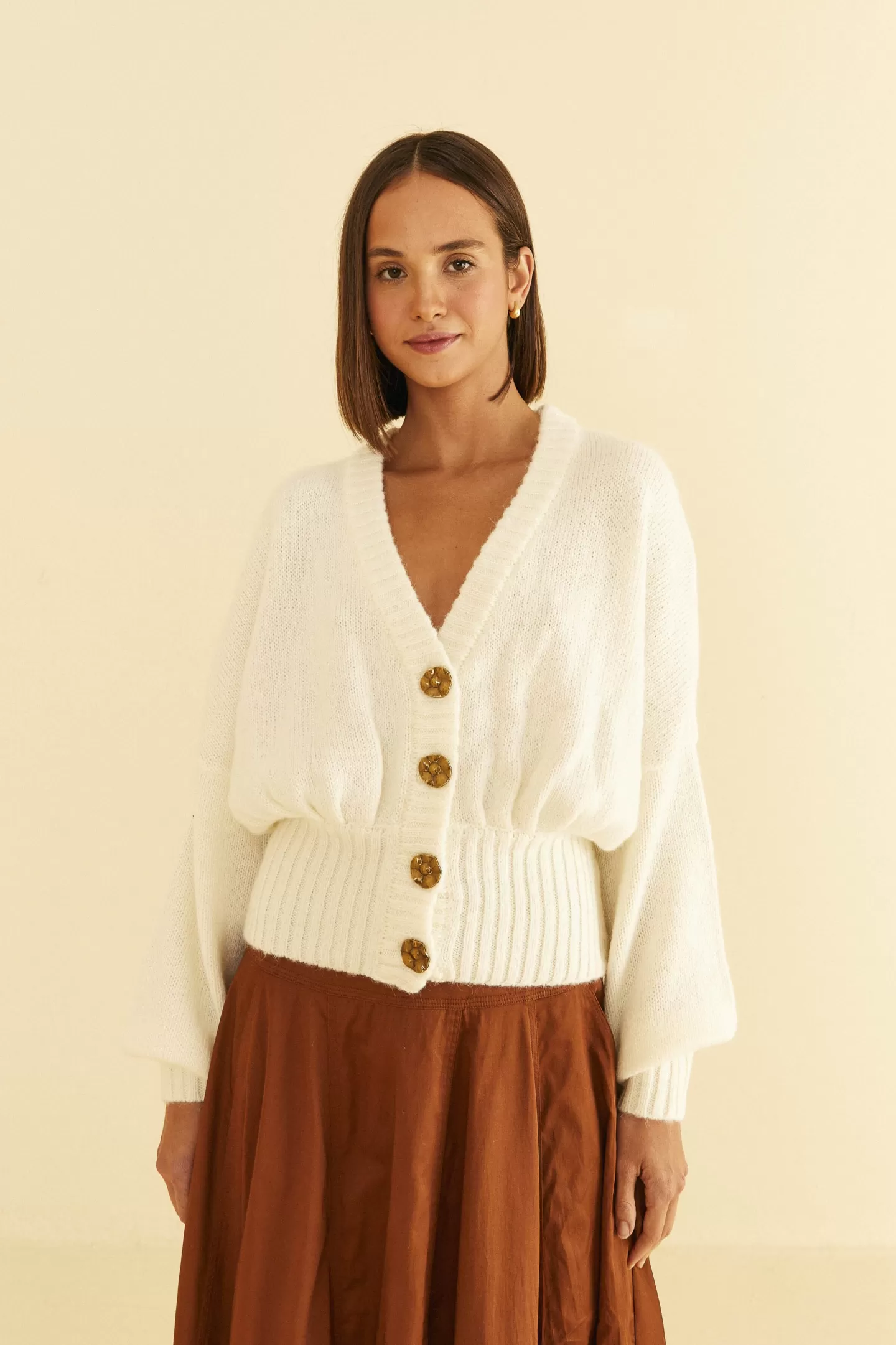 FARM Rio  OFF-WHITE BUBBLE KNIT CARDIGAN