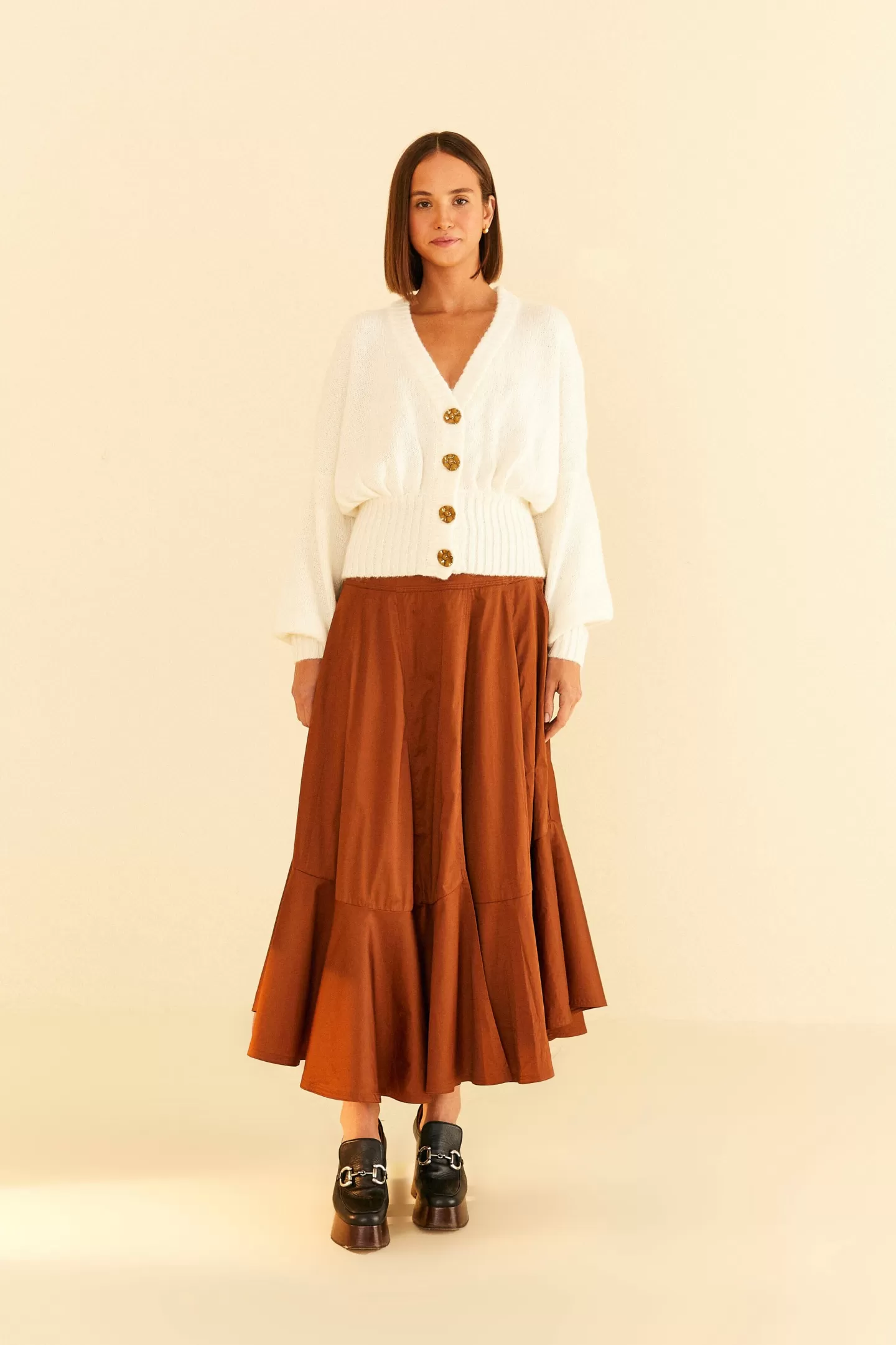 FARM Rio  OFF-WHITE BUBBLE KNIT CARDIGAN