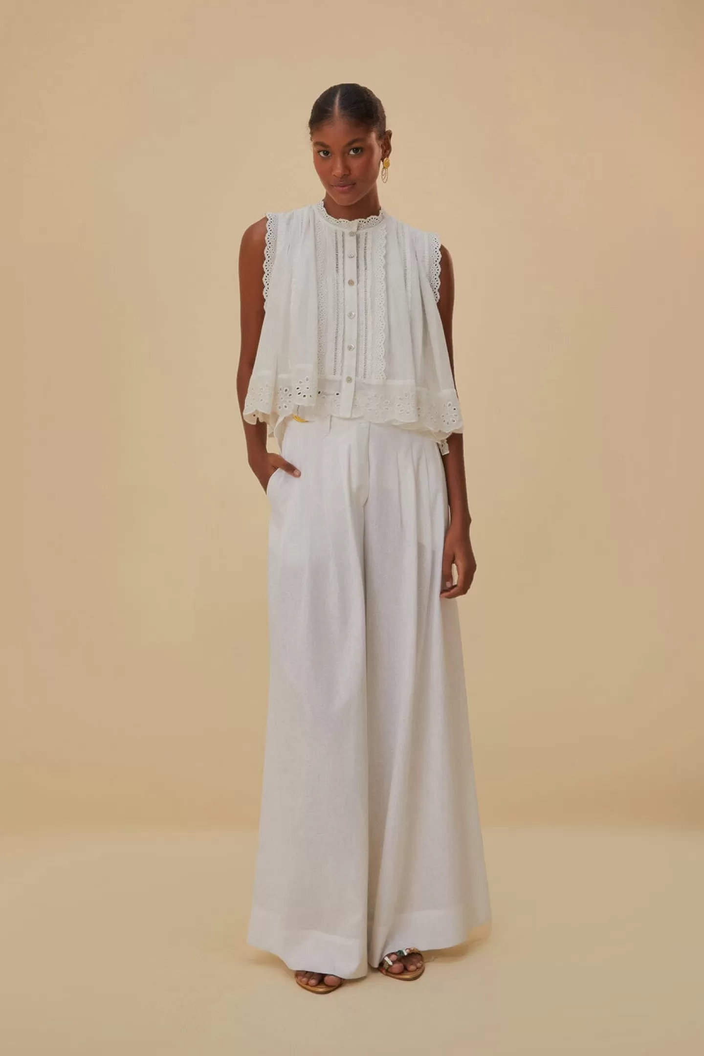 FARM Rio  OFF-WHITE LINEN LOW WAIST PANTS