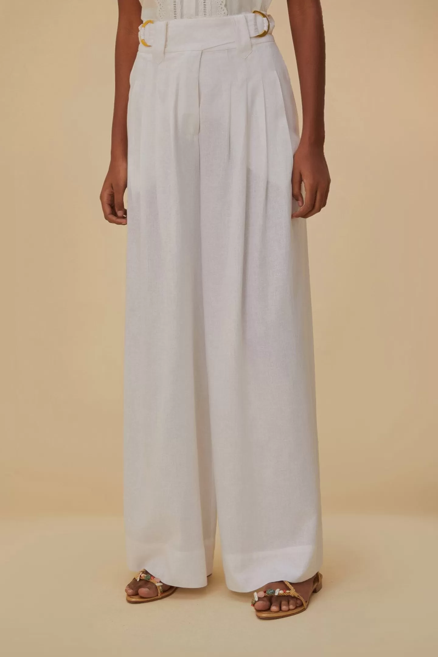 FARM Rio  OFF-WHITE LINEN LOW WAIST PANTS