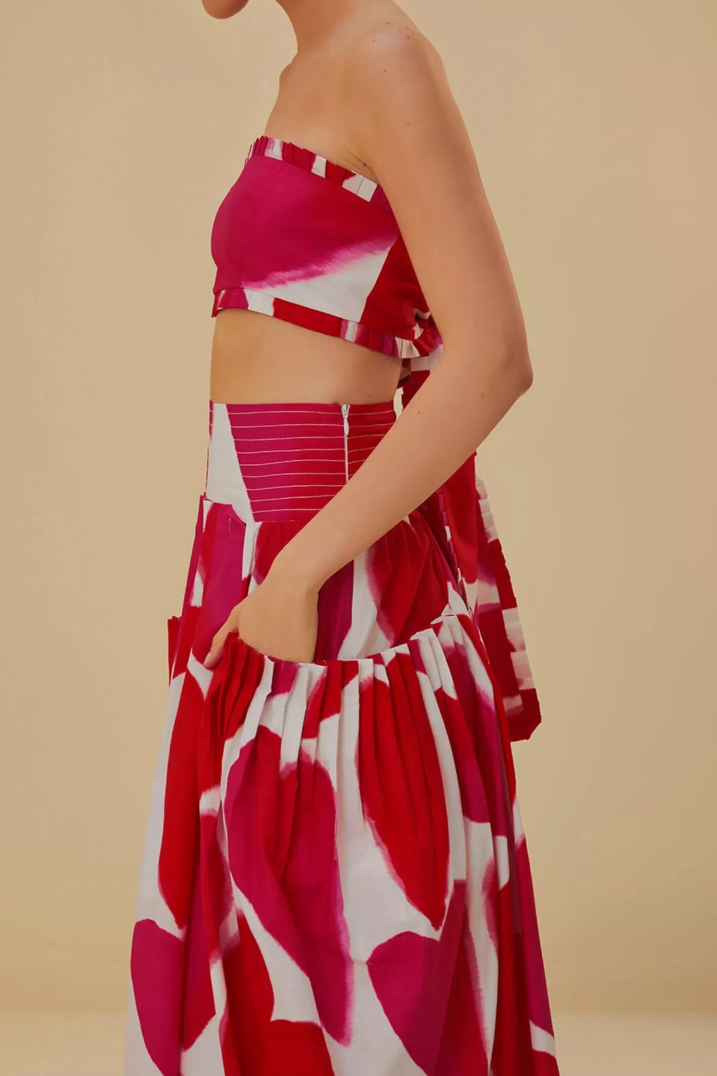 FARM Rio  OFF-WHITE PAINTED HEARTS MIDI SKIRT