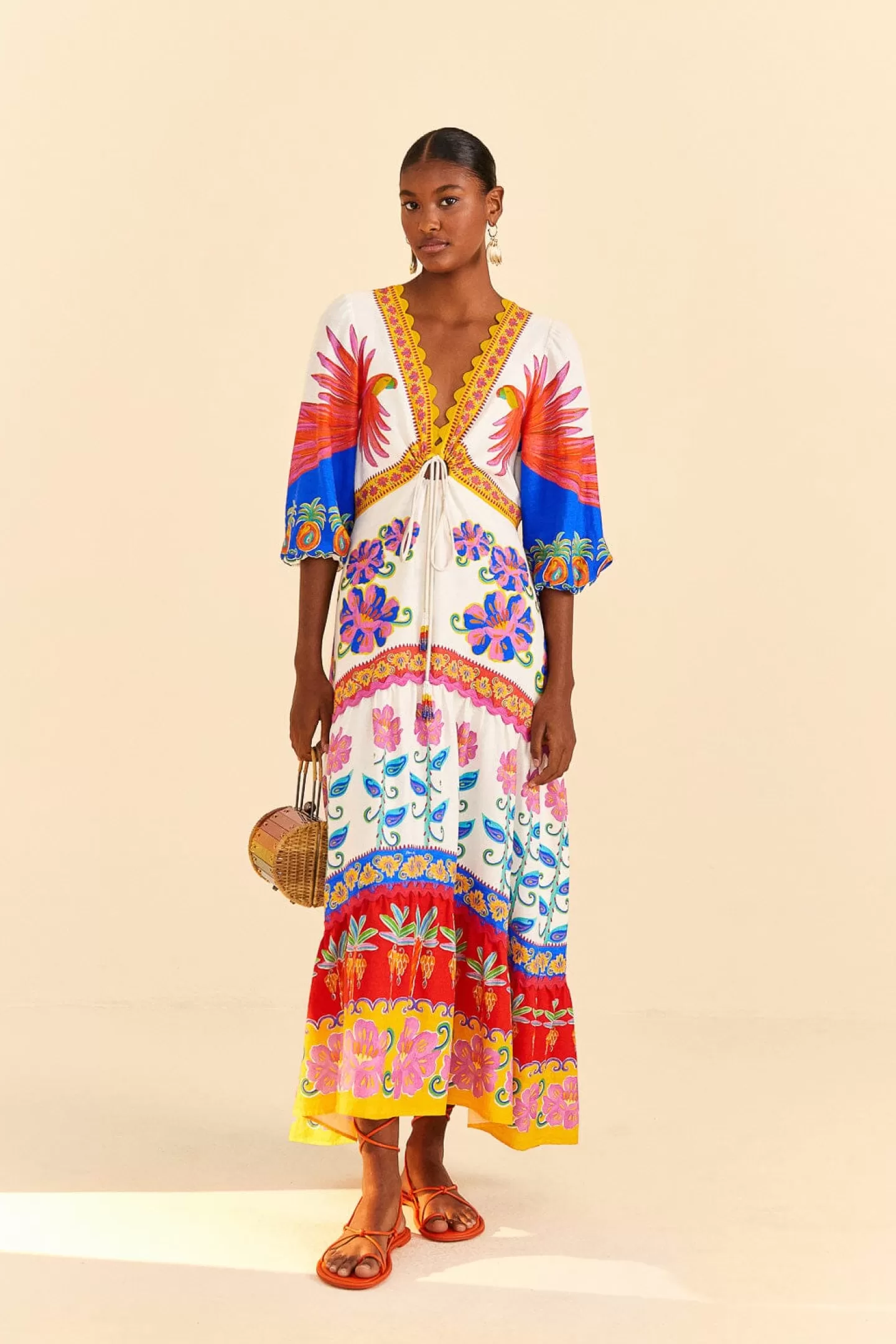 FARM Rio  OFF-WHITE VIVID GARDEN MAXI DRESS