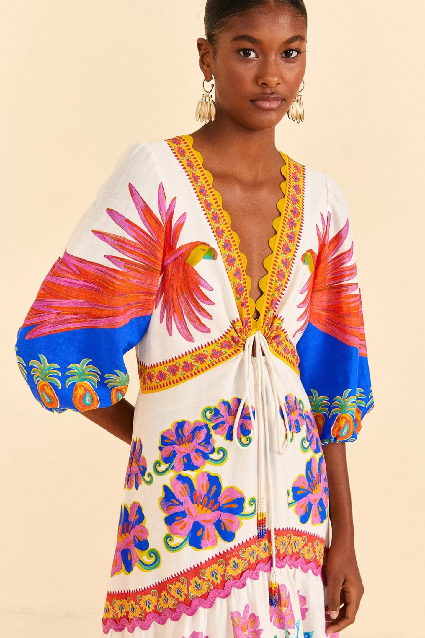 FARM Rio  OFF-WHITE VIVID GARDEN MAXI DRESS