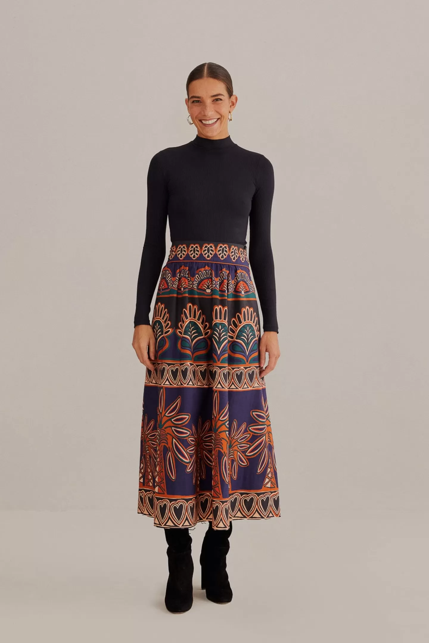 FARM Rio  ORANGE AINIKA TAPESTRY MIDI SKIRT