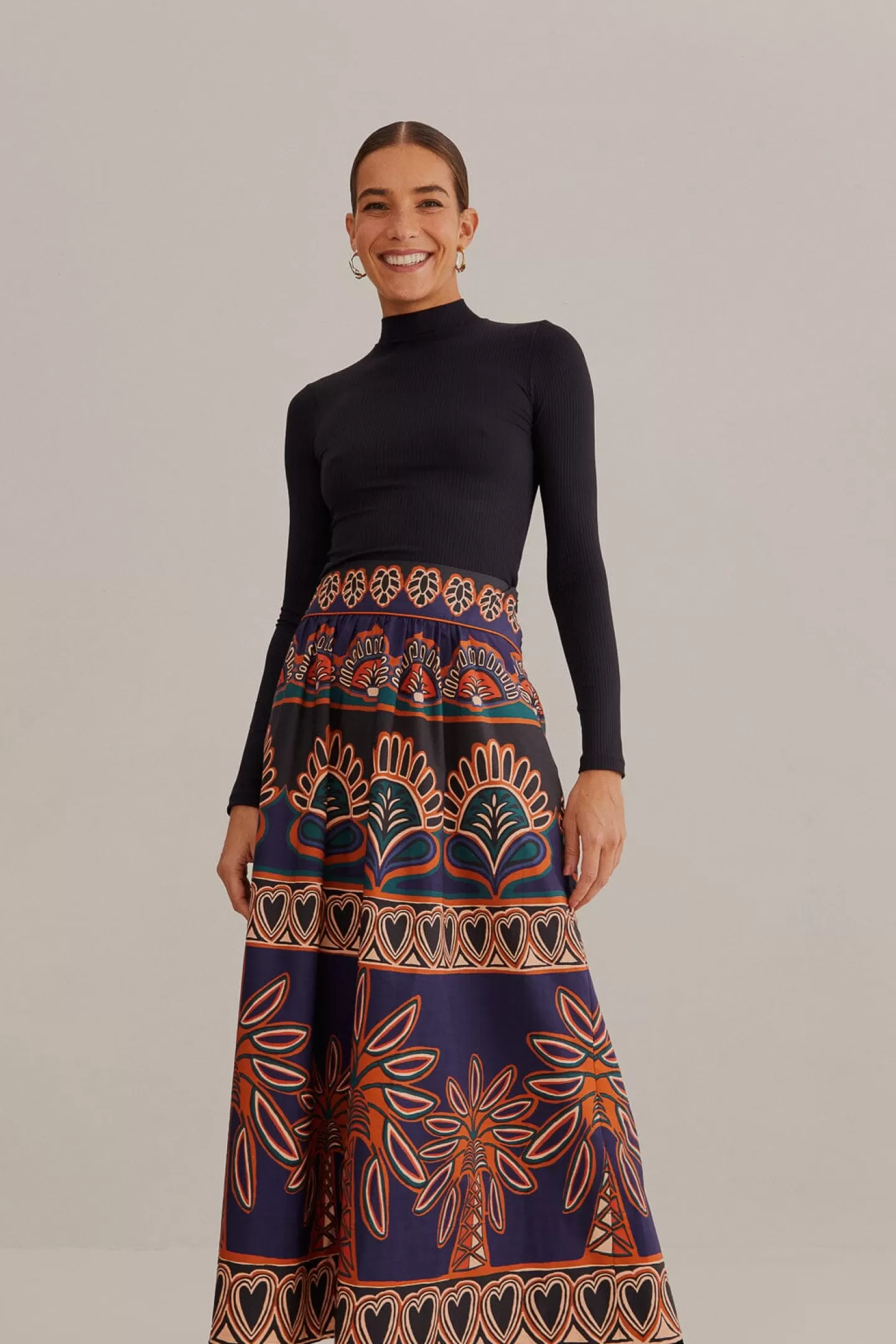 FARM Rio  ORANGE AINIKA TAPESTRY MIDI SKIRT