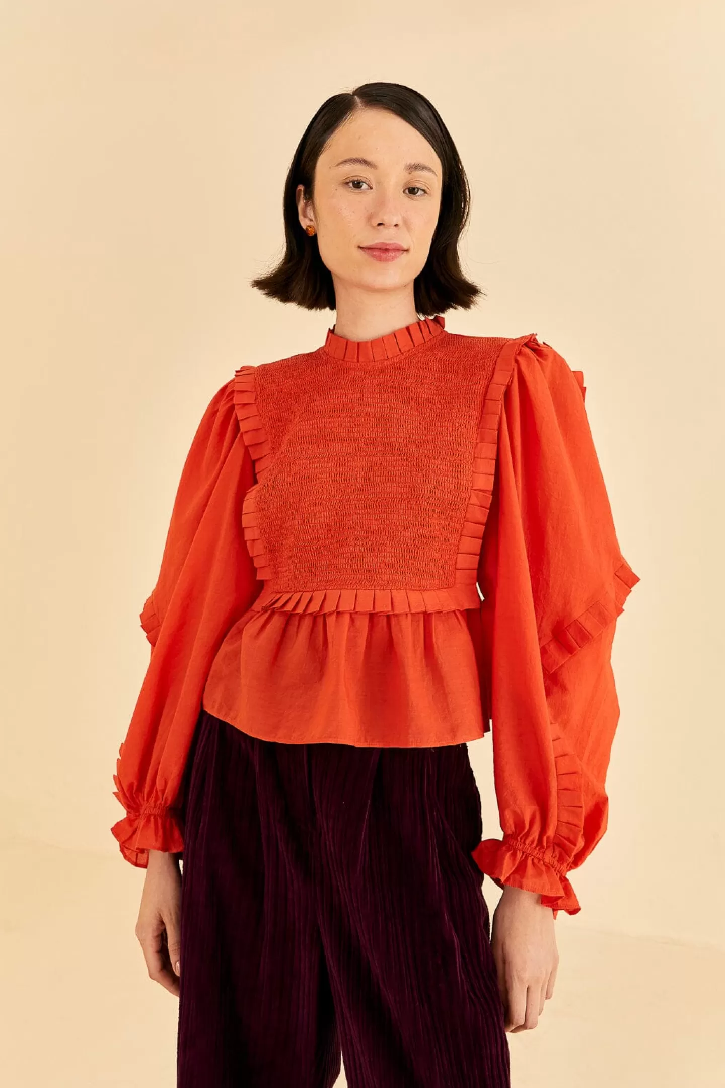 FARM Rio  ORANGE SMOCKED BLOUSE