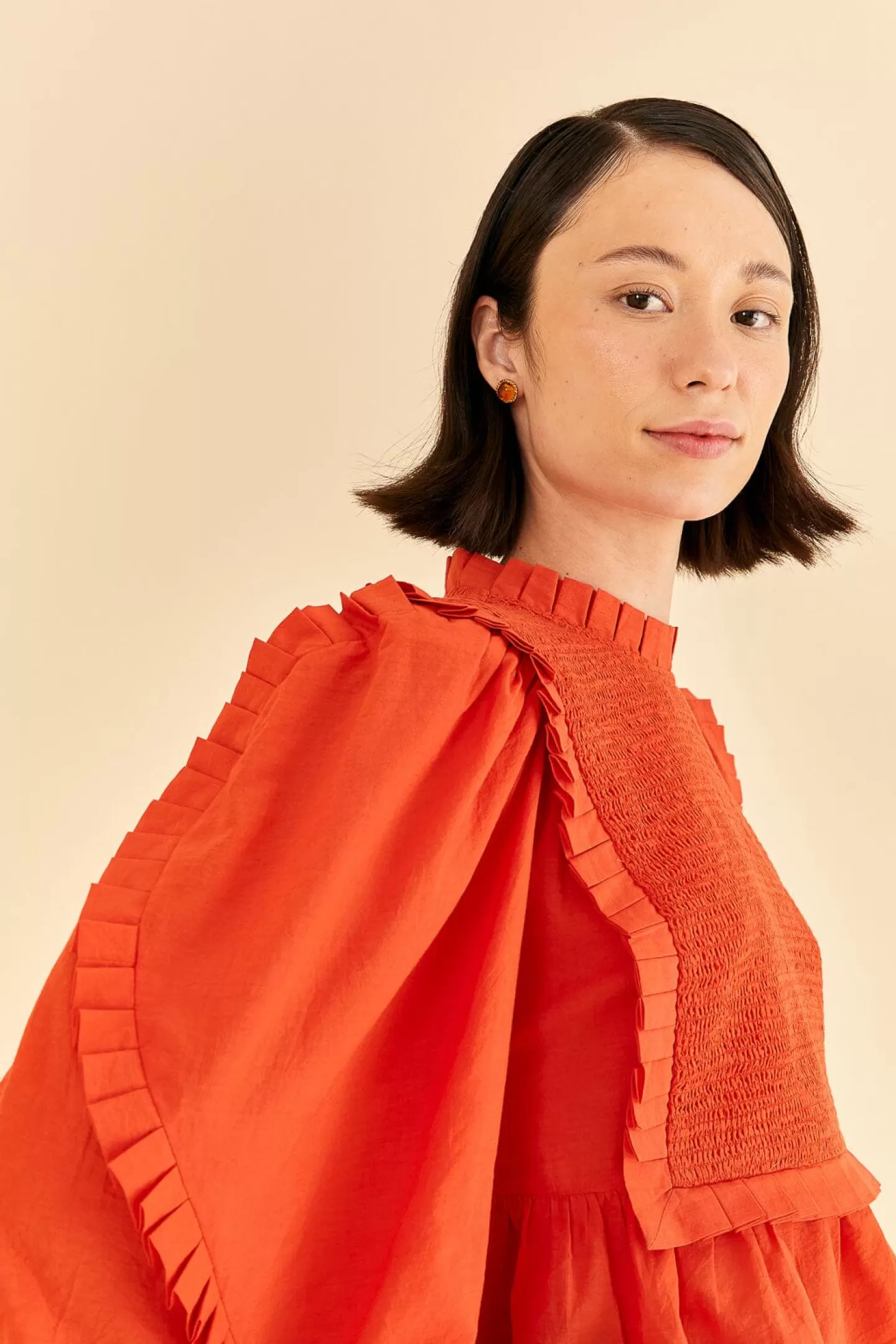 FARM Rio  ORANGE SMOCKED BLOUSE