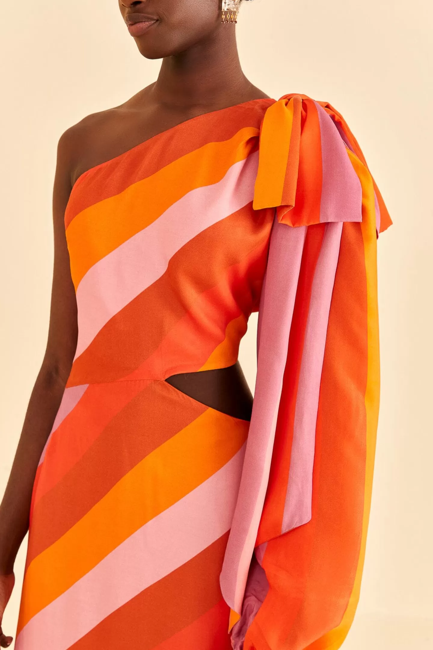 FARM Rio  PARTY STRIPES MULTICOLOR ONE SHOULDER MAXI DRESS