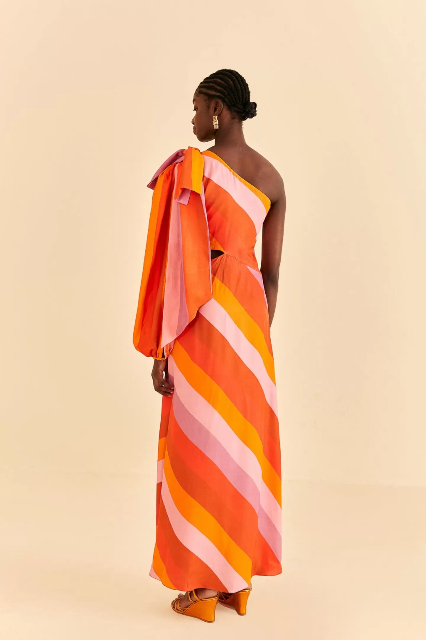 FARM Rio  PARTY STRIPES MULTICOLOR ONE SHOULDER MAXI DRESS