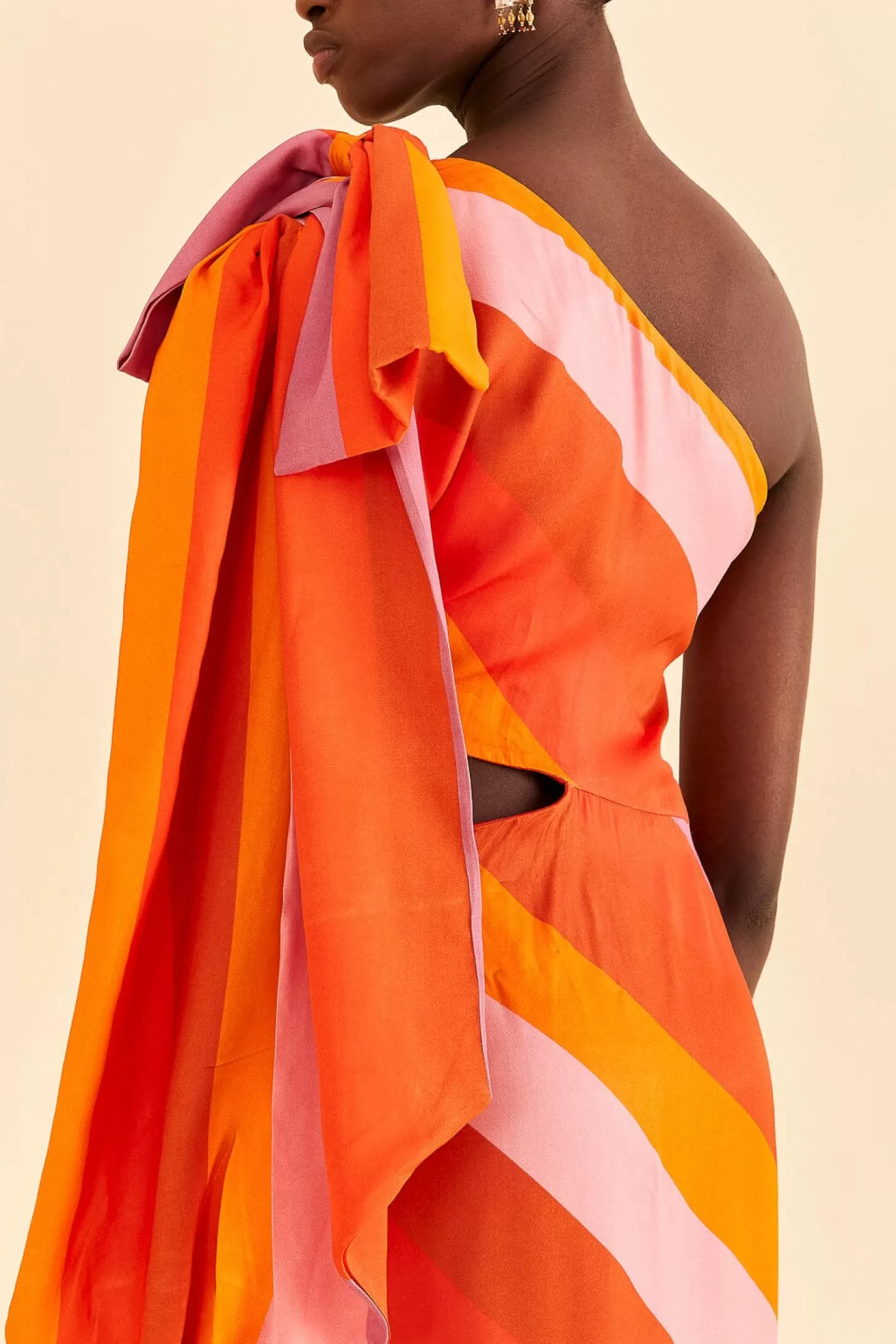 FARM Rio  PARTY STRIPES MULTICOLOR ONE SHOULDER MAXI DRESS