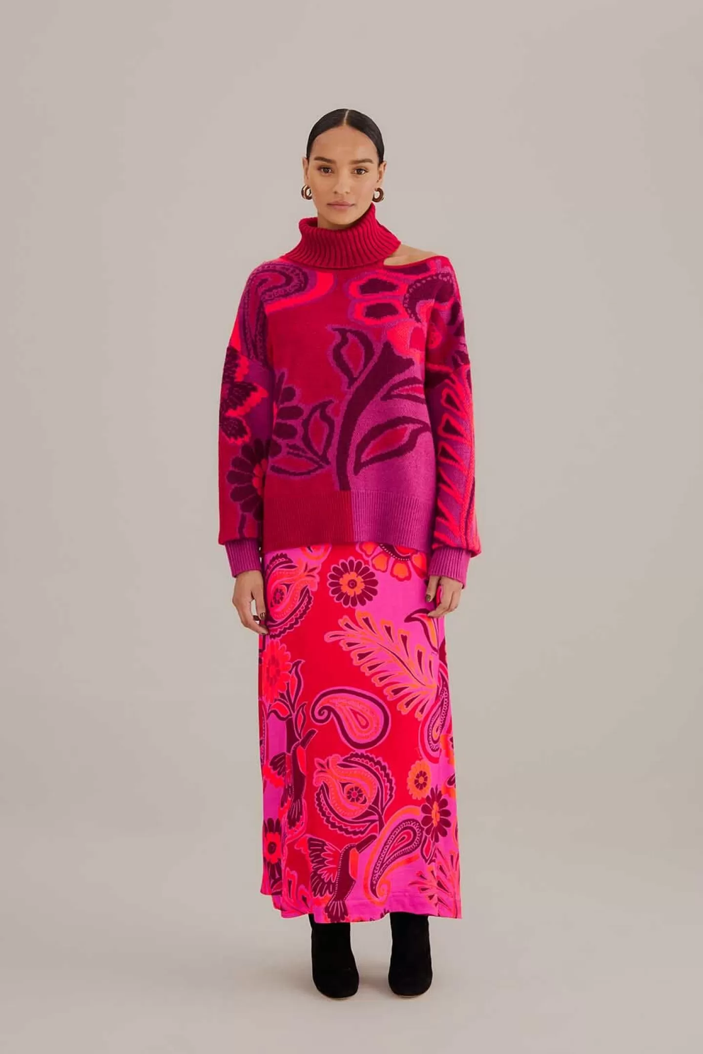 FARM Rio  PINK BOLD FLORAL KNIT SWEATER