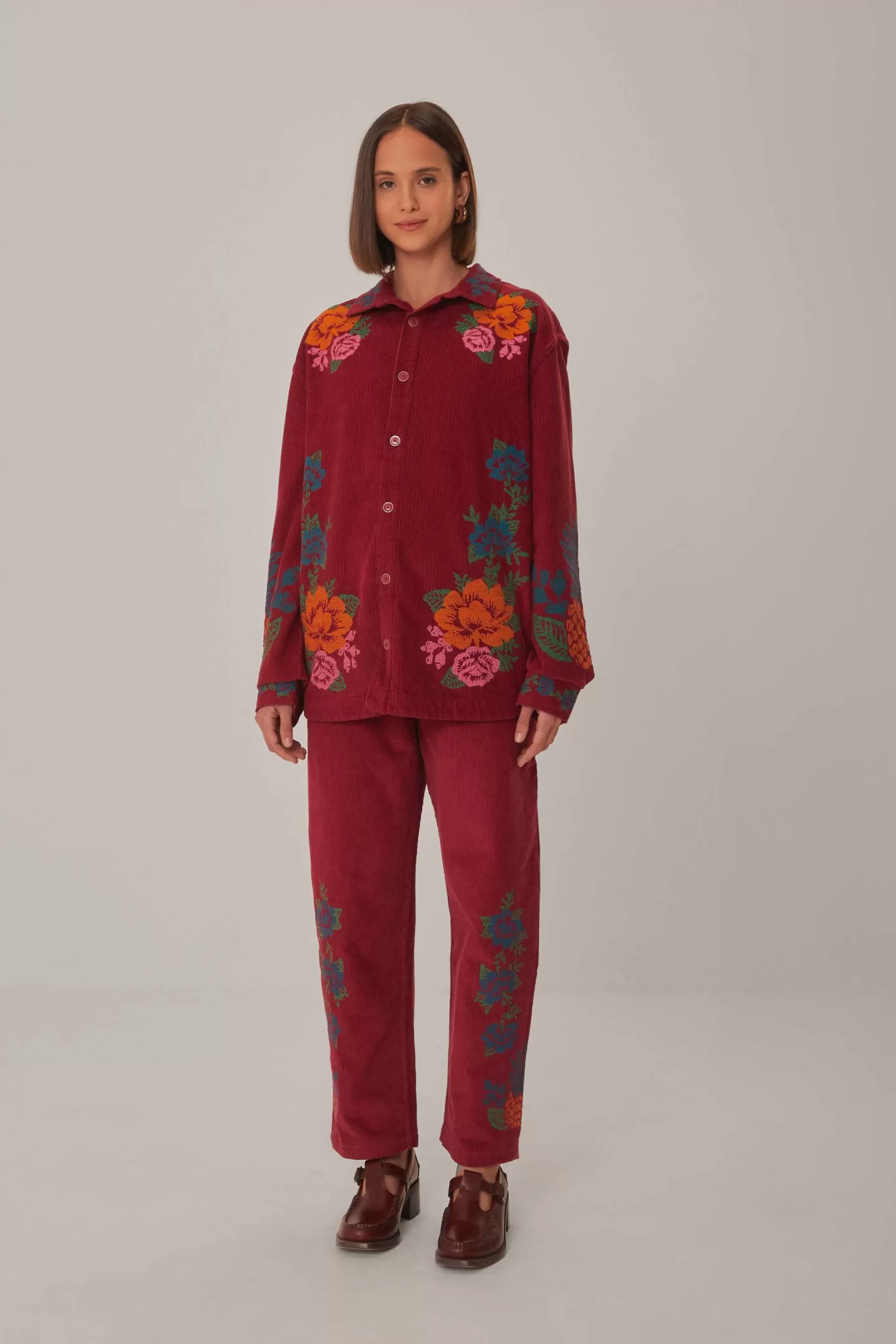 FARM Rio  PINK CORDUROY EMBROIDERED PANTS