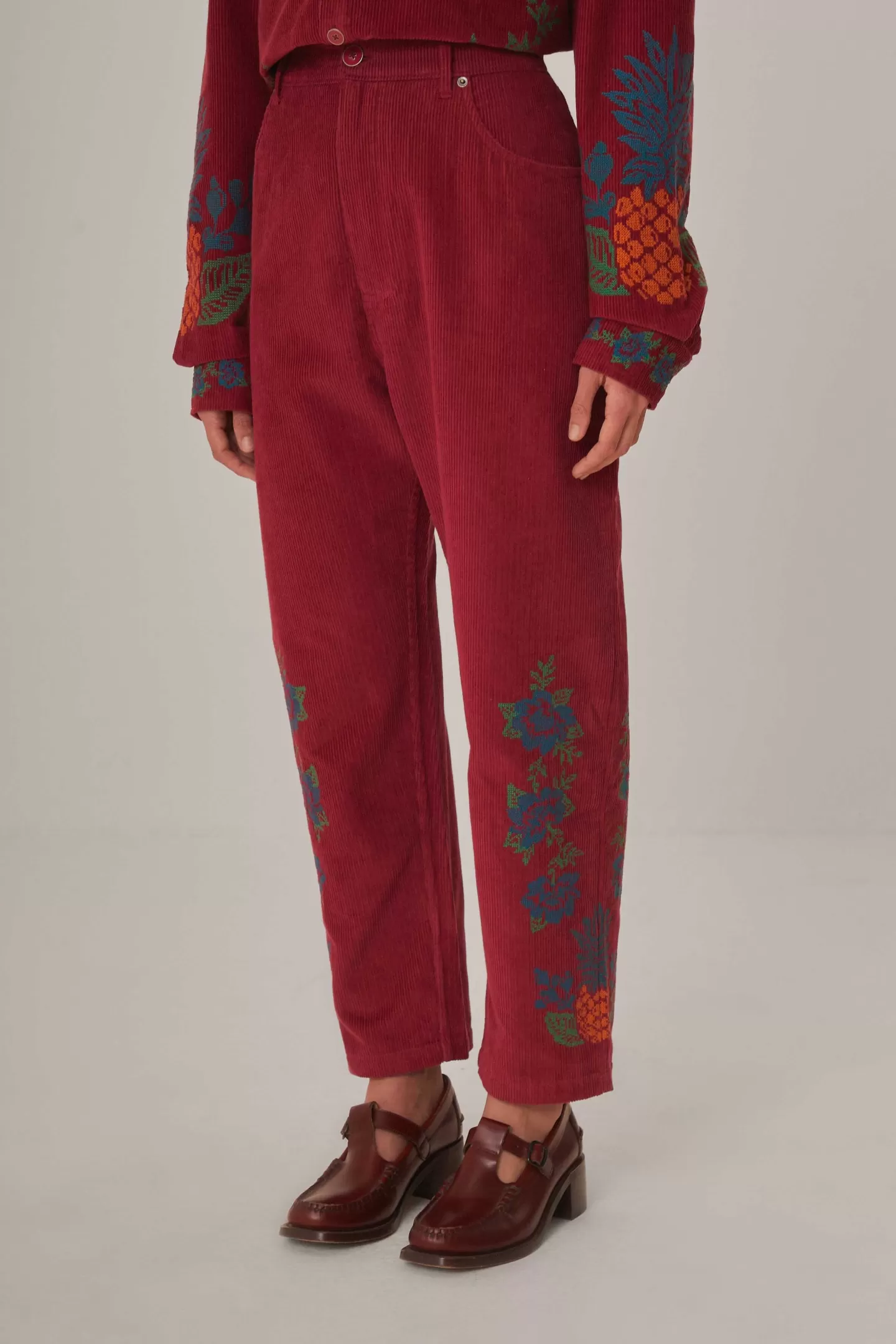 FARM Rio  PINK CORDUROY EMBROIDERED PANTS