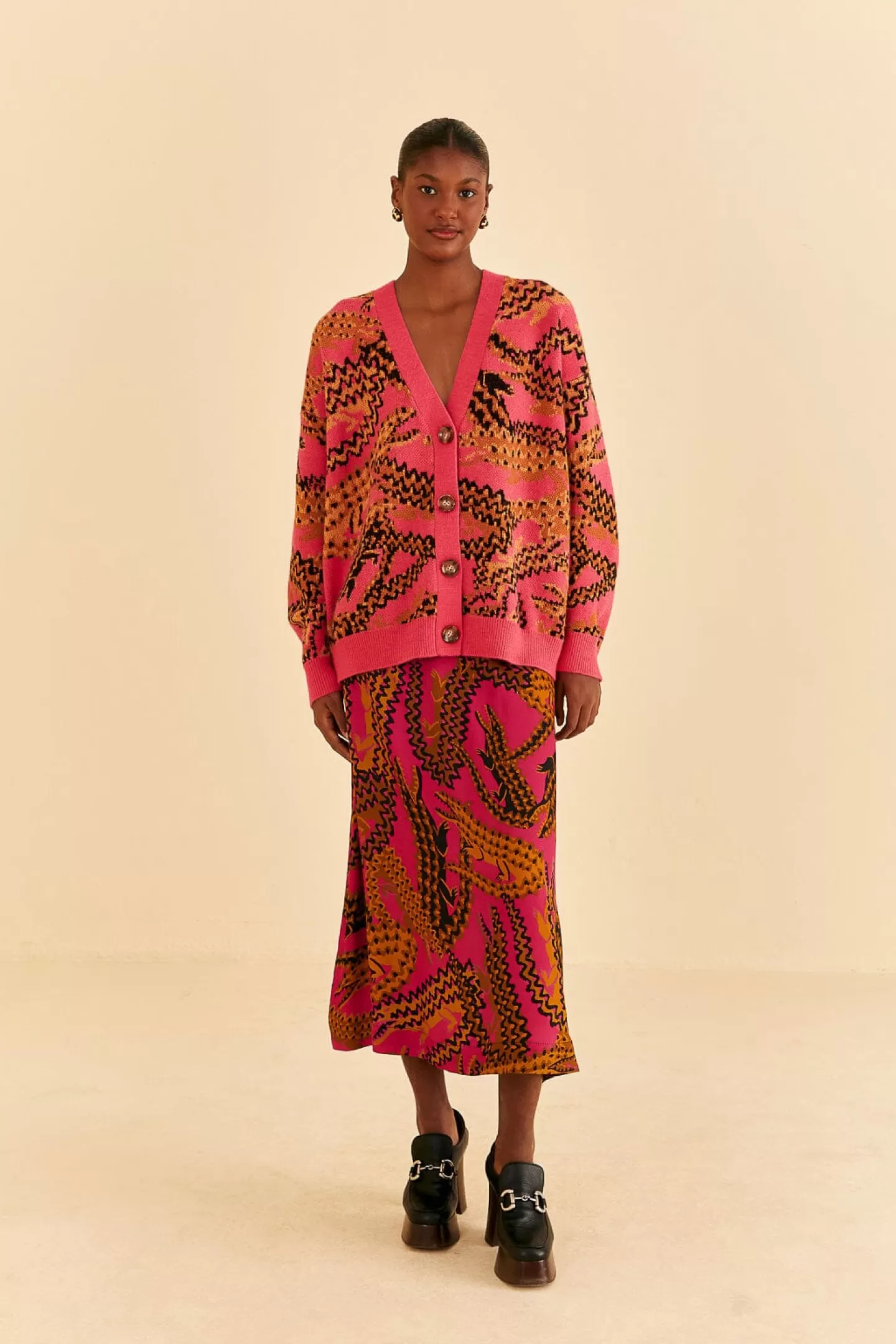 FARM Rio  PINK CROCO KNIT CARDIGAN