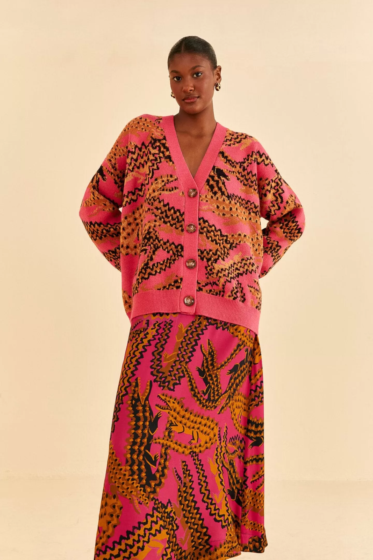 FARM Rio  PINK CROCO MIDI SKIRT