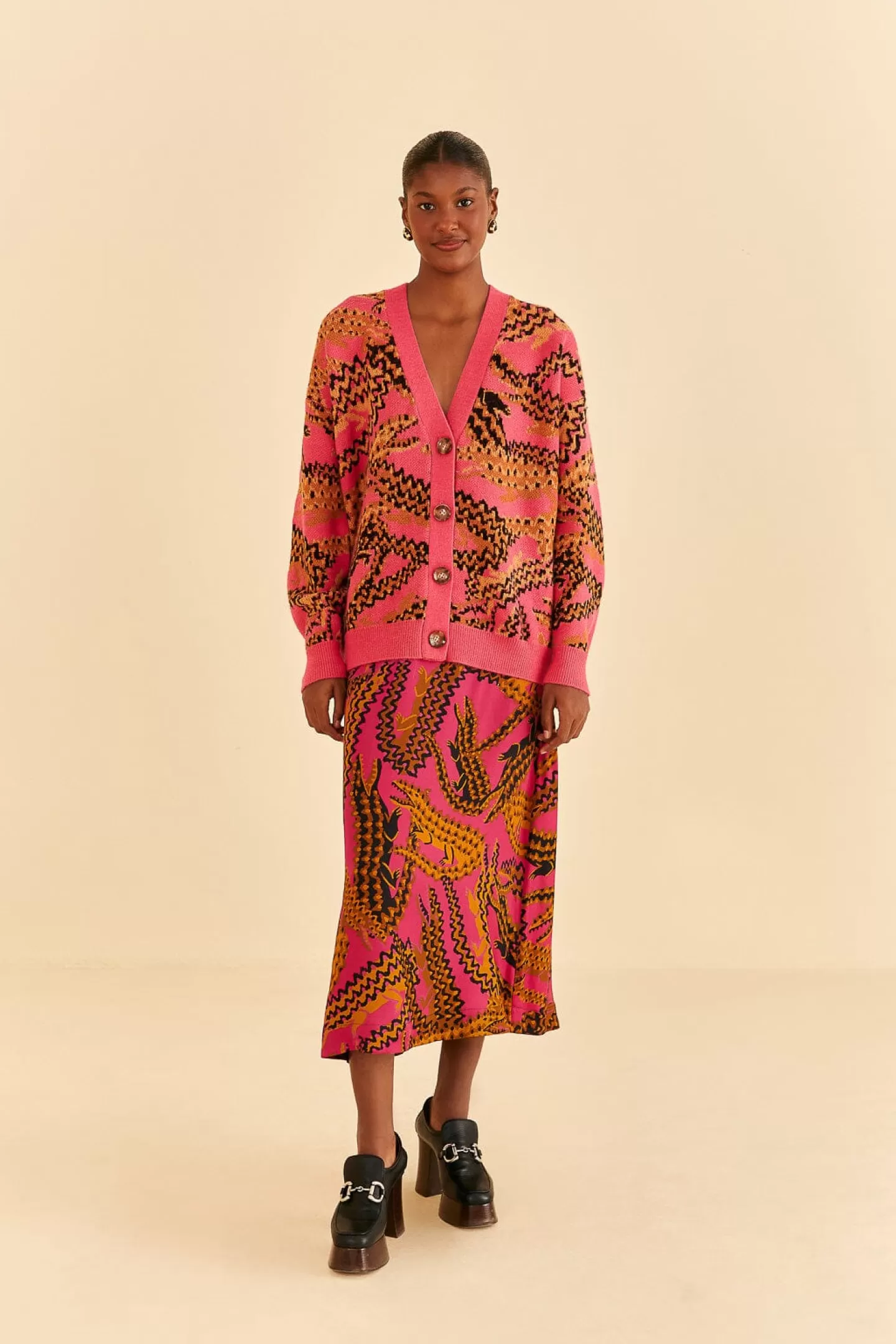 FARM Rio  PINK CROCO MIDI SKIRT
