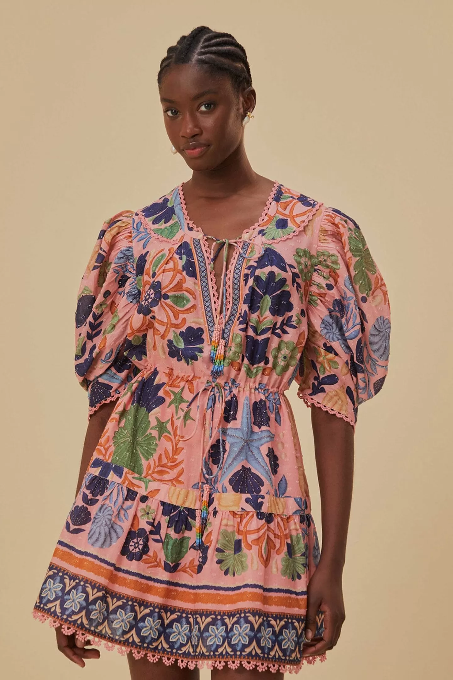 FARM Rio  PINK SEASHELL TAPESTRY MINI DRESS