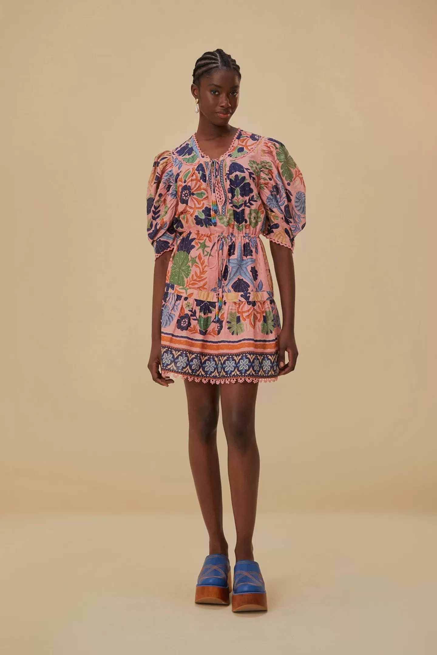 FARM Rio  PINK SEASHELL TAPESTRY MINI DRESS