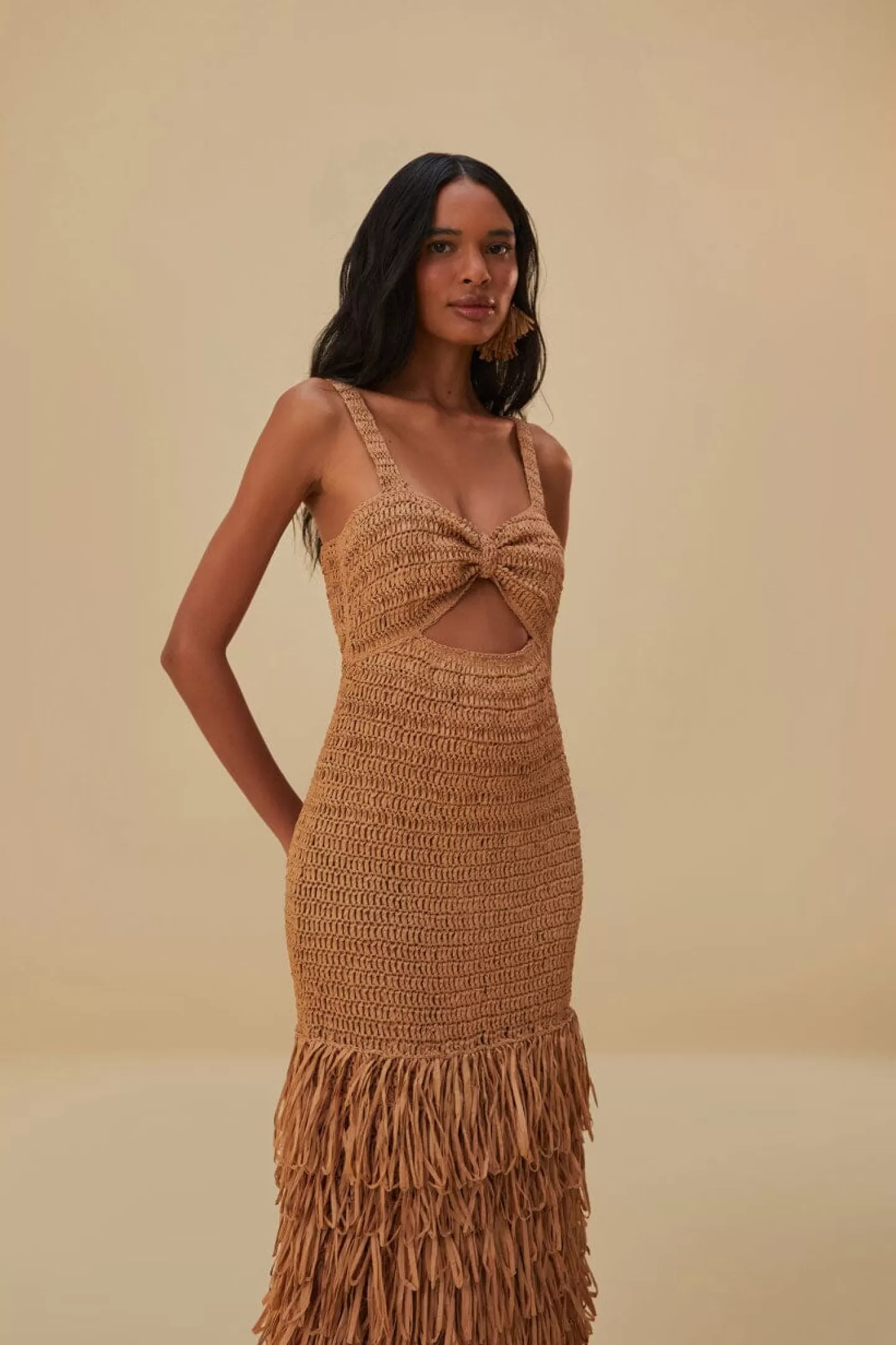FARM Rio  RAFFIA CUT-OUT MIDI DRESS