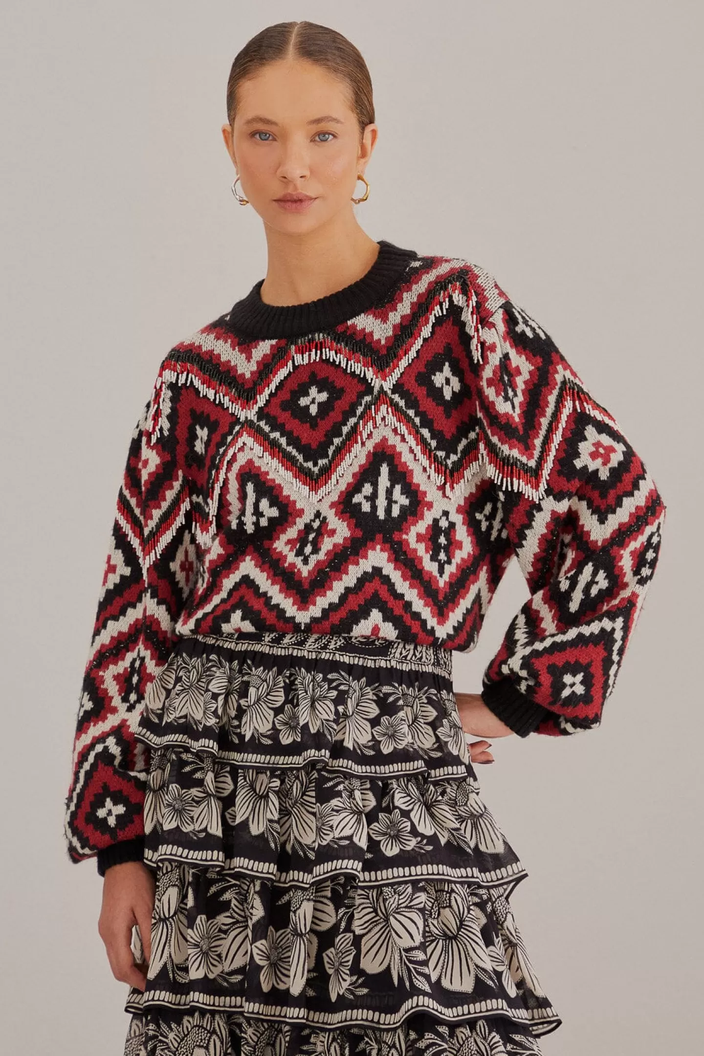 FARM Rio  RAUTI BEADED KNIT SWEATER