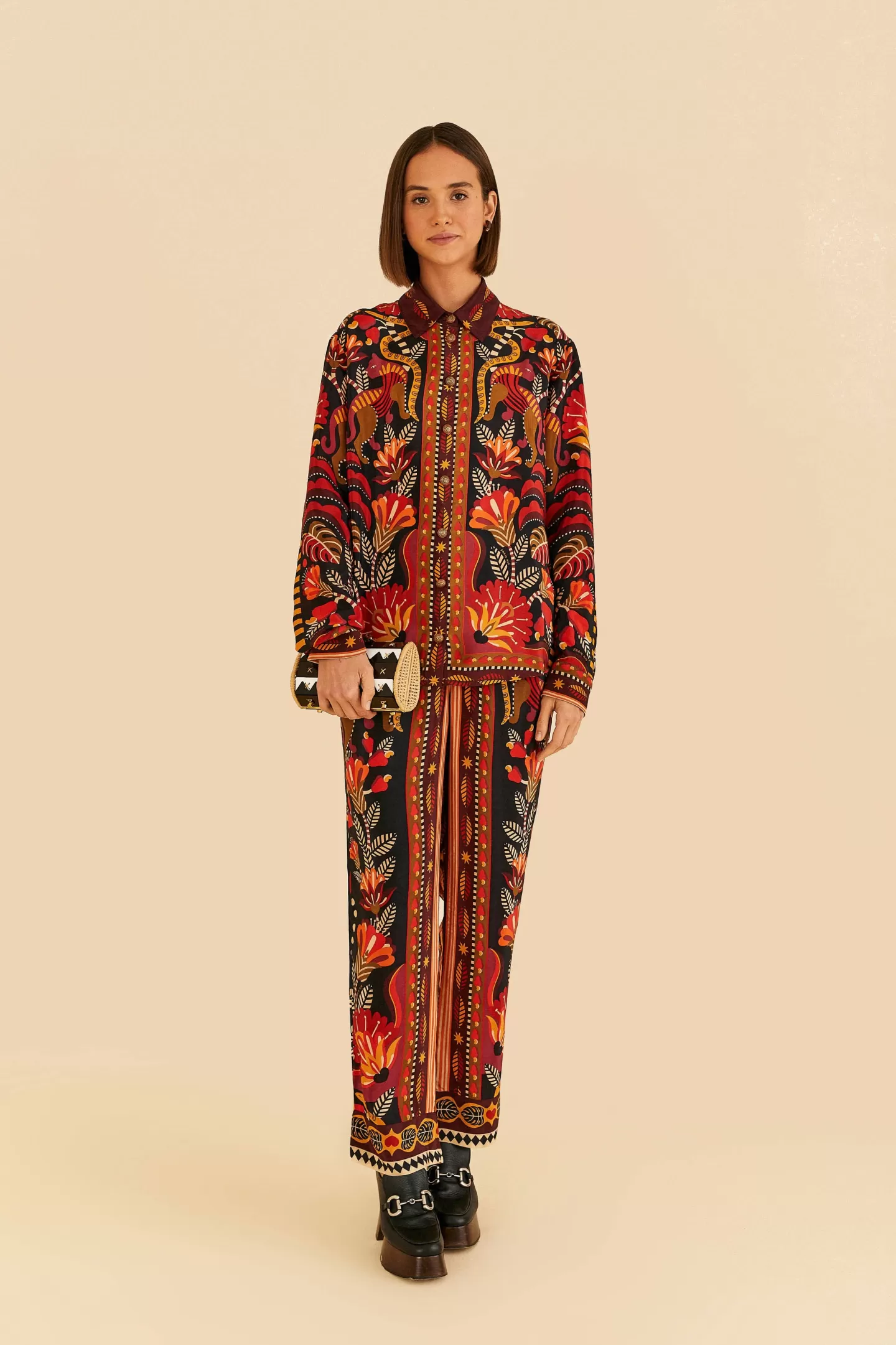 FARM Rio  RED NATURE BEAUTY SCARF PANTS