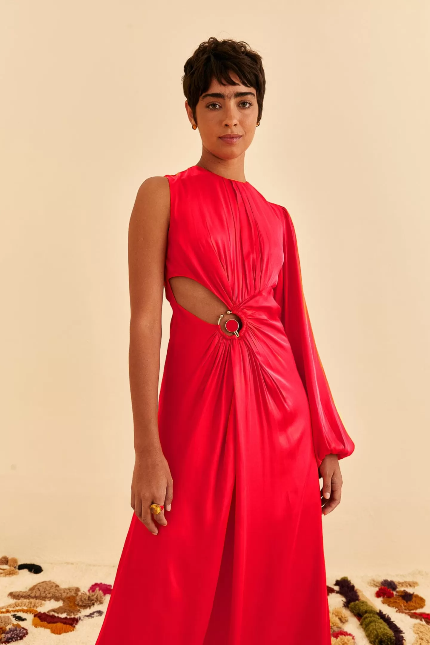 FARM Rio  RED ONE SHOULDER MAXI DRESS