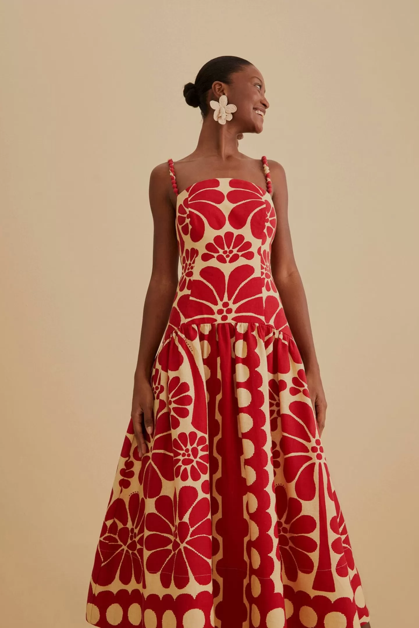 FARM Rio  RED PALERMO SLEEVELESS MIDI DRESS
