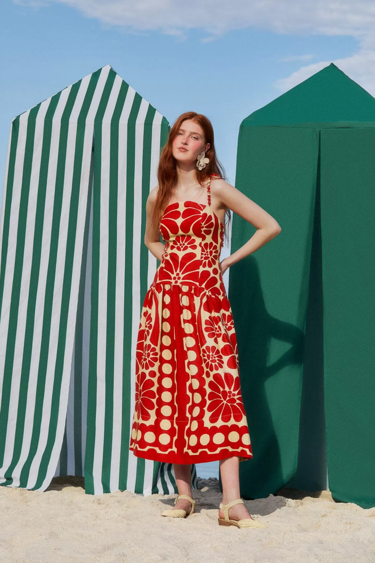 FARM Rio  RED PALERMO SLEEVELESS MIDI DRESS