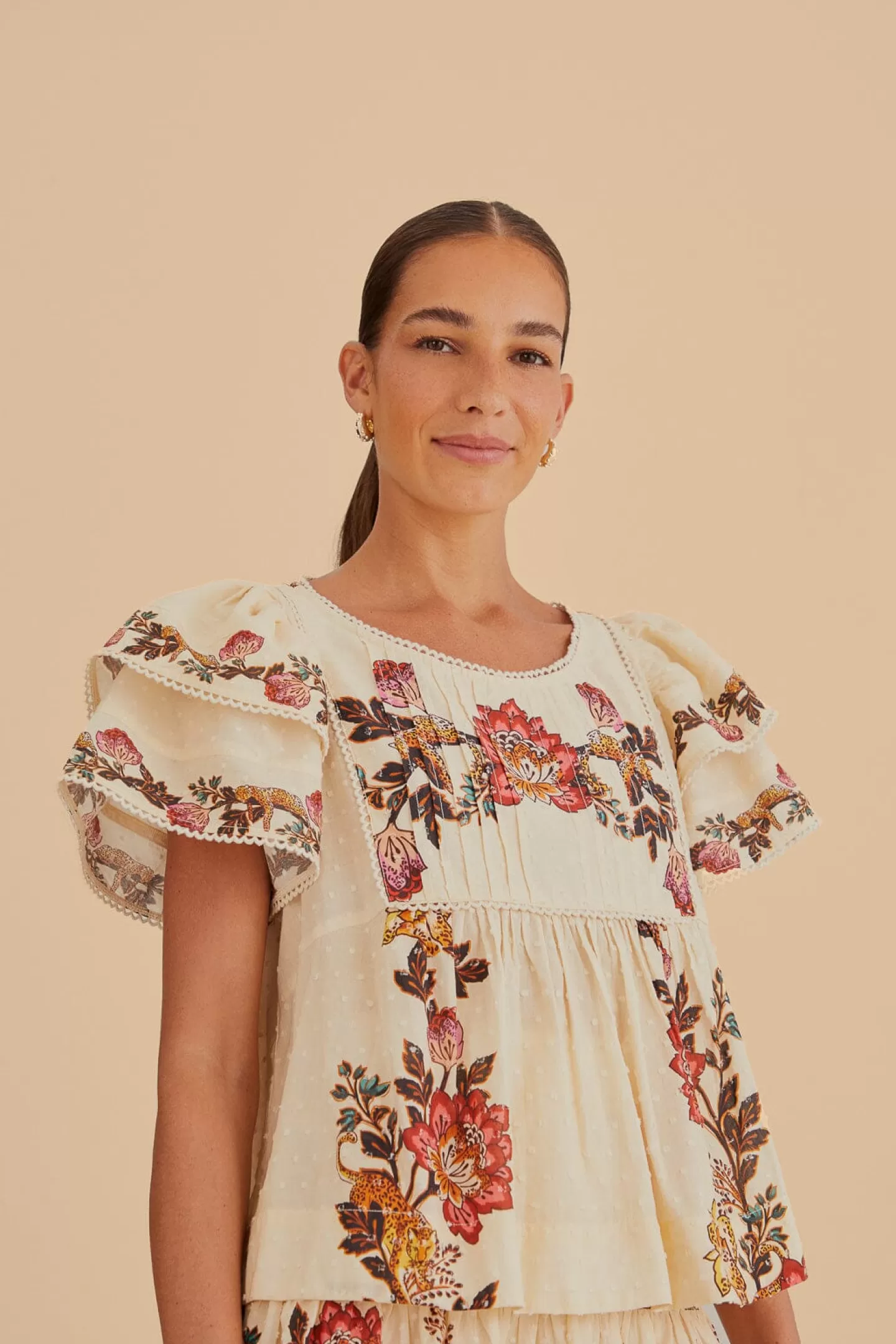 FARM Rio  SAND LEOPARD FLOWERS BLOUSE