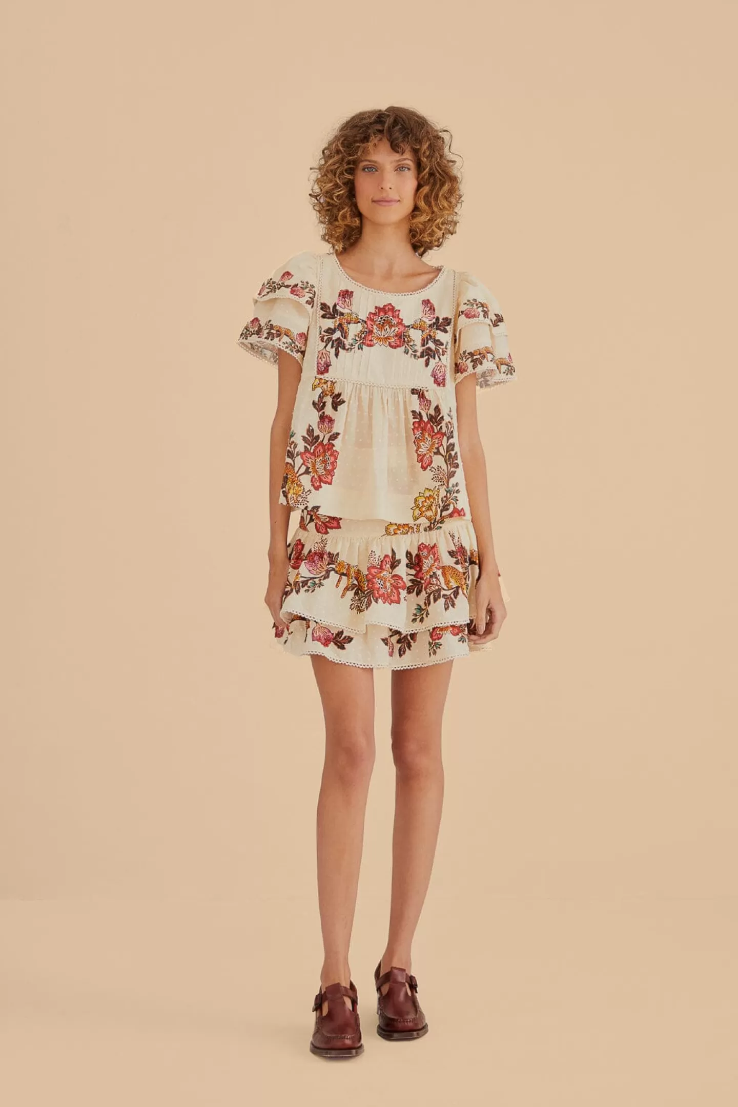 FARM Rio  SAND LEOPARD FLOWERS BLOUSE