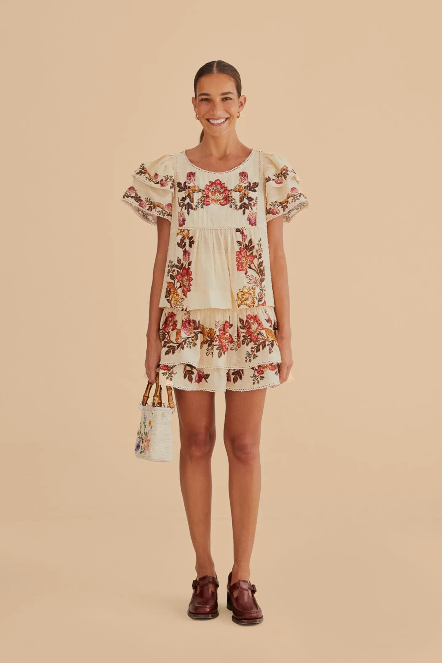 FARM Rio  SAND LEOPARD FLOWERS MINI SKIRT