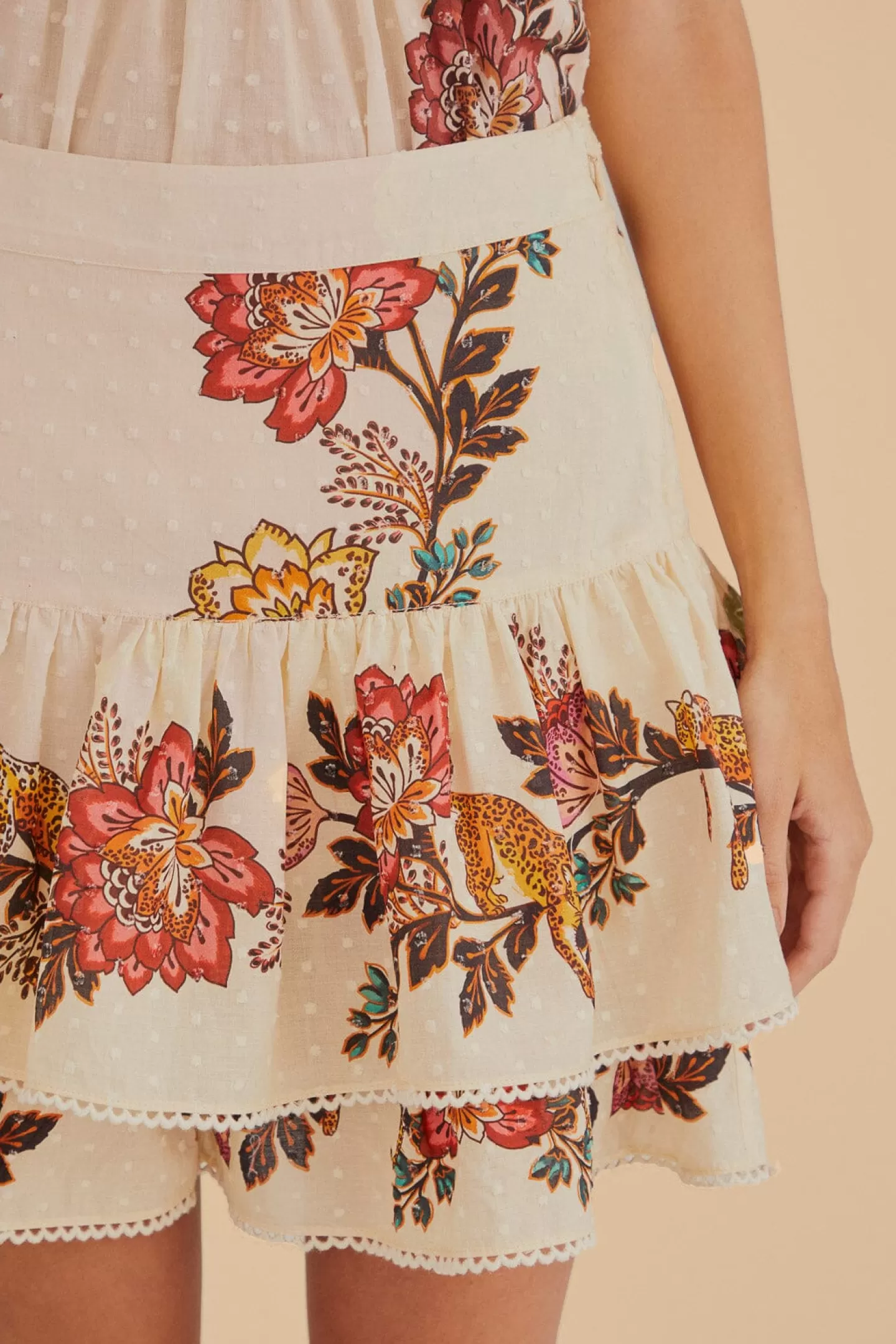 FARM Rio  SAND LEOPARD FLOWERS MINI SKIRT