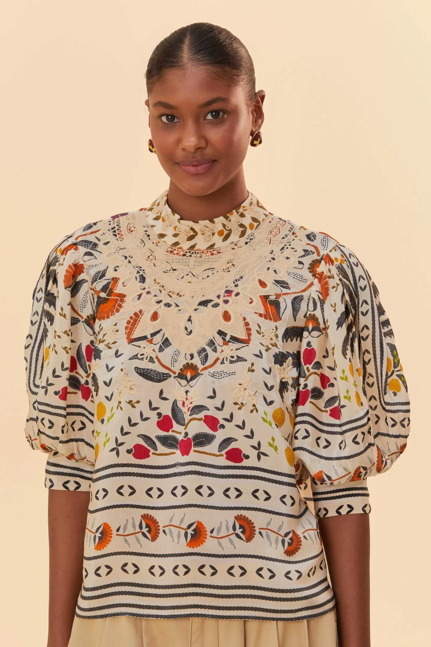 FARM Rio  SAND PALMS PARADISE HIGH NECK BLOUSE