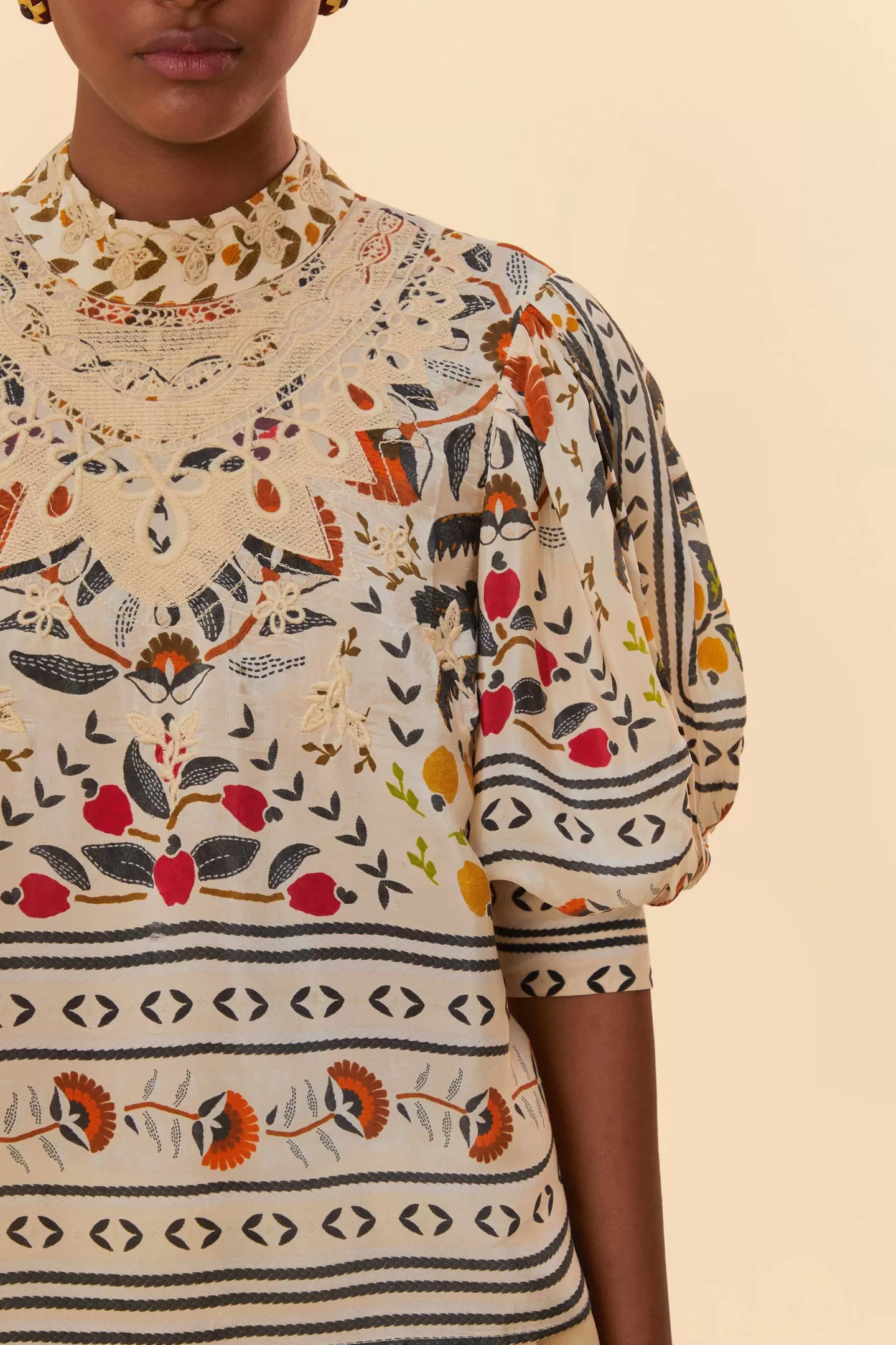 FARM Rio  SAND PALMS PARADISE HIGH NECK BLOUSE