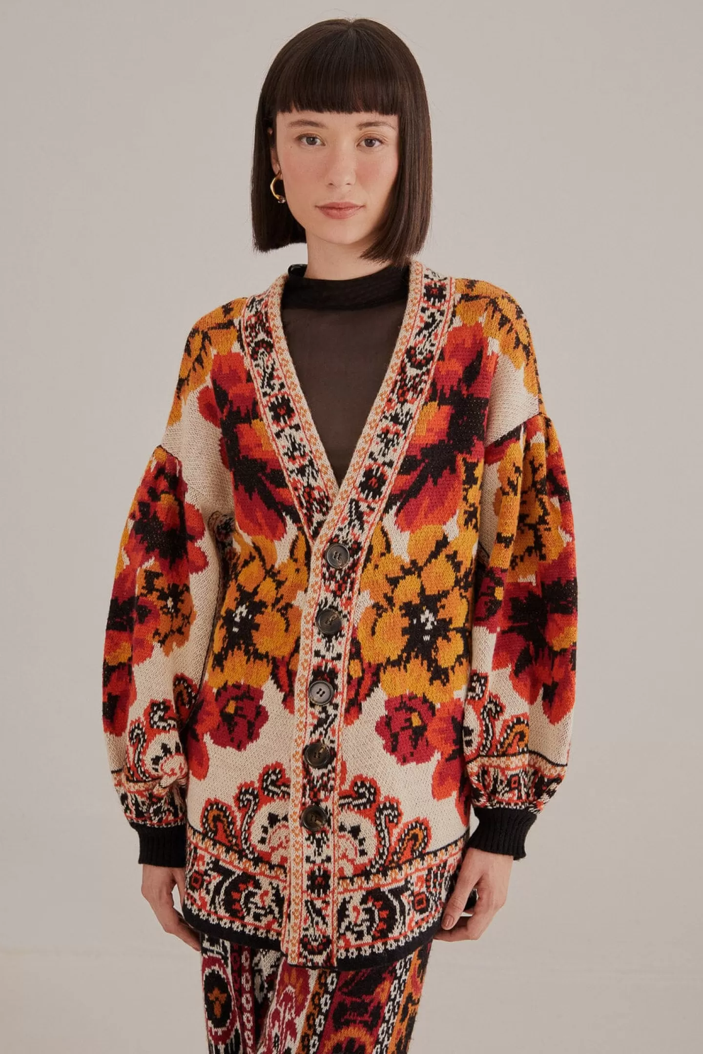 FARM Rio  SAND WINTER TAPESTRY KNIT CARDIGAN